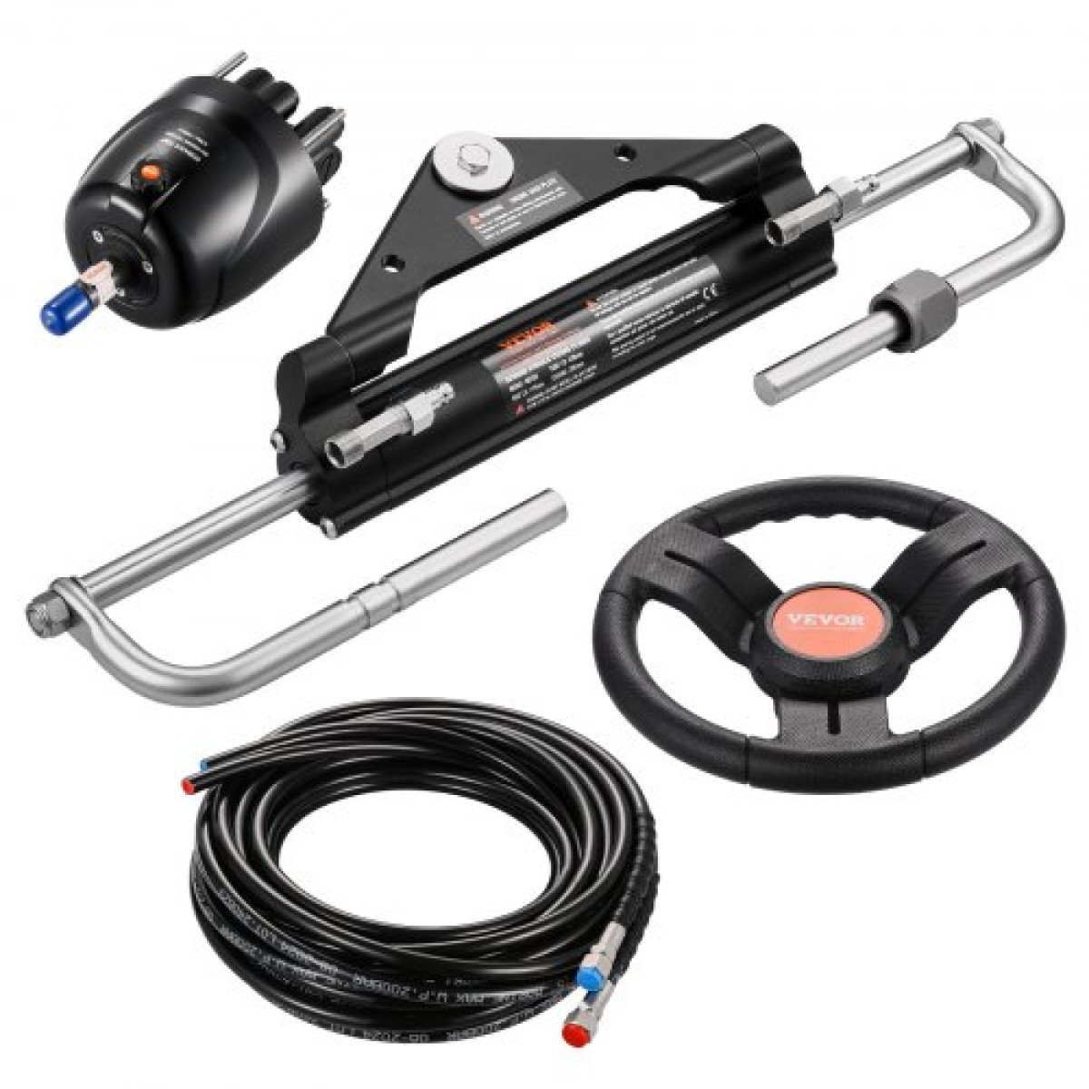 VEVOR 150HP Hydraulic Outboard Steering Kit, Marine Boat Hydraulic Steering System με τιμόνι 13,5 ιντσών, αντλία τιμόνι, υδραυλικό κύλινδρο & 2PCS 26FT σωλήνες για μονοκινητήρια σκάφη