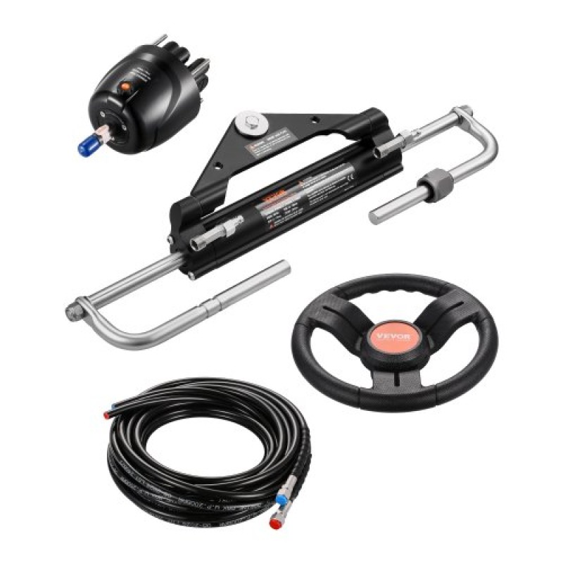 VEVOR 150HP Hydraulic Outboard Steering Kit, Marine Boat Hydraulic Steering System με τιμόνι 13,5 ιντσών, αντλία τιμόνι, υδραυλικό κύλινδρο & 2PCS 26FT σωλήνες για μονοκινητήρια σκάφη