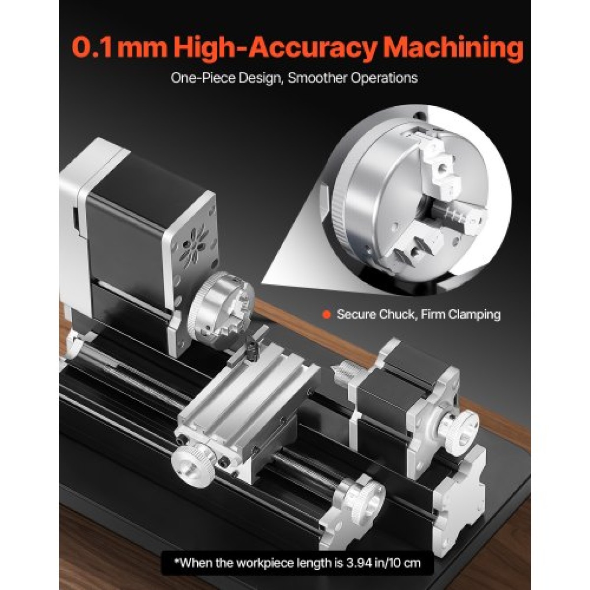 VEVOR Didactical Mini Metal Lathe Machine, 70 x 130 mm (2,76 x 5,12 in), 36W Power Μεταλλικός Τόρνος, 20.000 RPM Ταχύτητα, με τσοκ 3 σιαγόνων, χειροτροχός από κράμα αλουμινίου, για επεξεργασία εξαρτημάτων ακριβείας μαλακών μετάλλων ξύλου