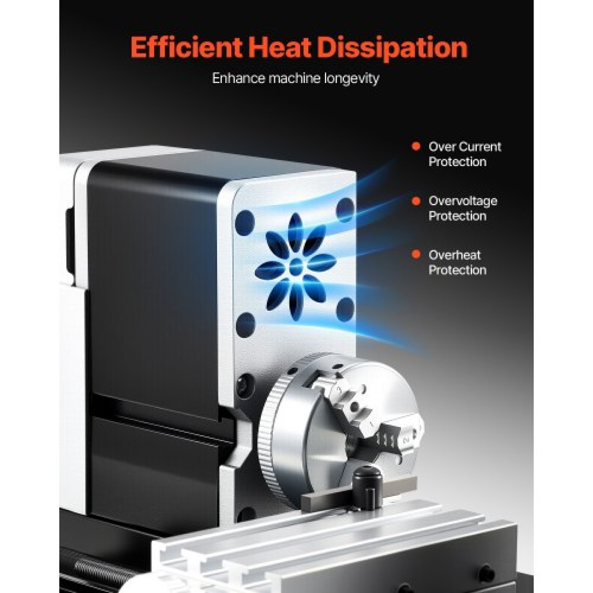 VEVOR Didactical Mini Metal Lathe Machine, 70 x 130 mm (2,76 x 5,12 in), 36W Power Μεταλλικός Τόρνος, 20.000 RPM Ταχύτητα, με τσοκ 3 σιαγόνων, χειροτροχός από κράμα αλουμινίου, για επεξεργασία εξαρτημάτων ακριβείας μαλακών μετάλλων ξύλου