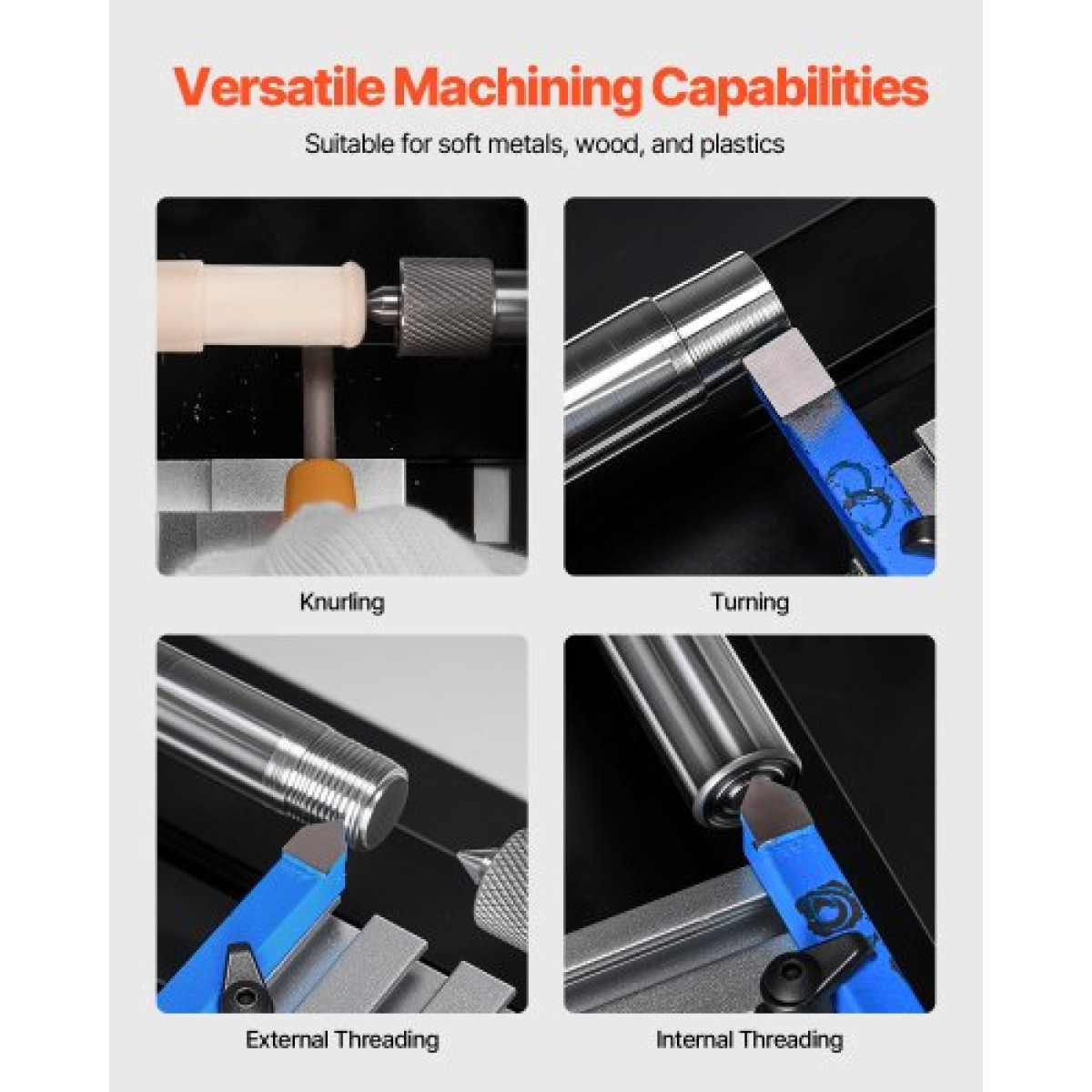 VEVOR Didactical Mini Metal Lathe Machine, 70 x 130 mm (2,76 x 5,12 in), 36W Power Μεταλλικός Τόρνος, 20.000 RPM Ταχύτητα, με τσοκ 3 σιαγόνων, χειροτροχός από κράμα αλουμινίου, για επεξεργασία εξαρτημάτων ακριβείας μαλακών μετάλλων ξύλου