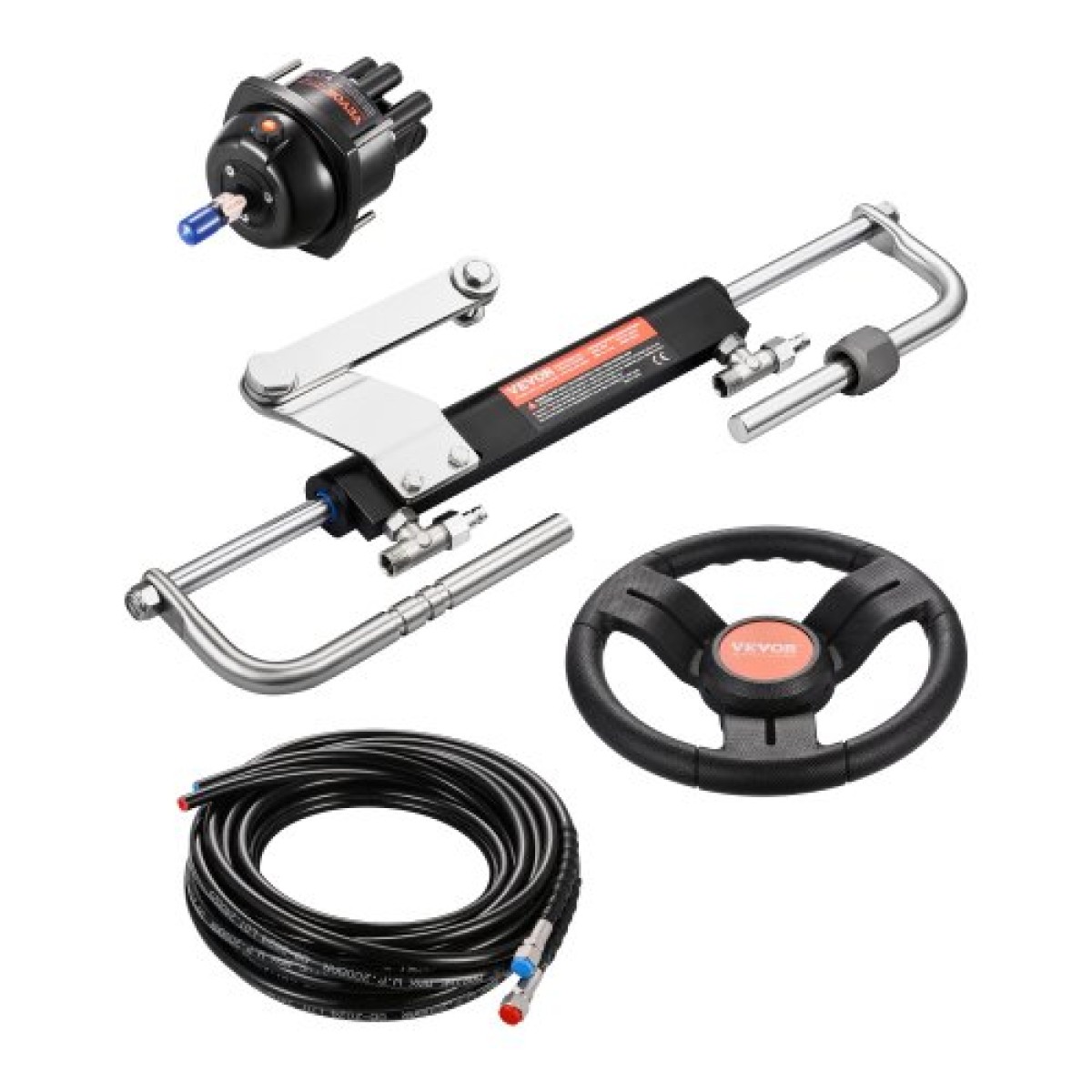 VEVOR 90HP Hydraulic Outboard Steering Kit, Marine Boat Hydraulic Steering System με τιμόνι 13,5 ιντσών, αντλία τιμόνι, υδραυλικό κύλινδρο & 2PCS 26FT σωλήνες για μονοκινητήρια σκάφη