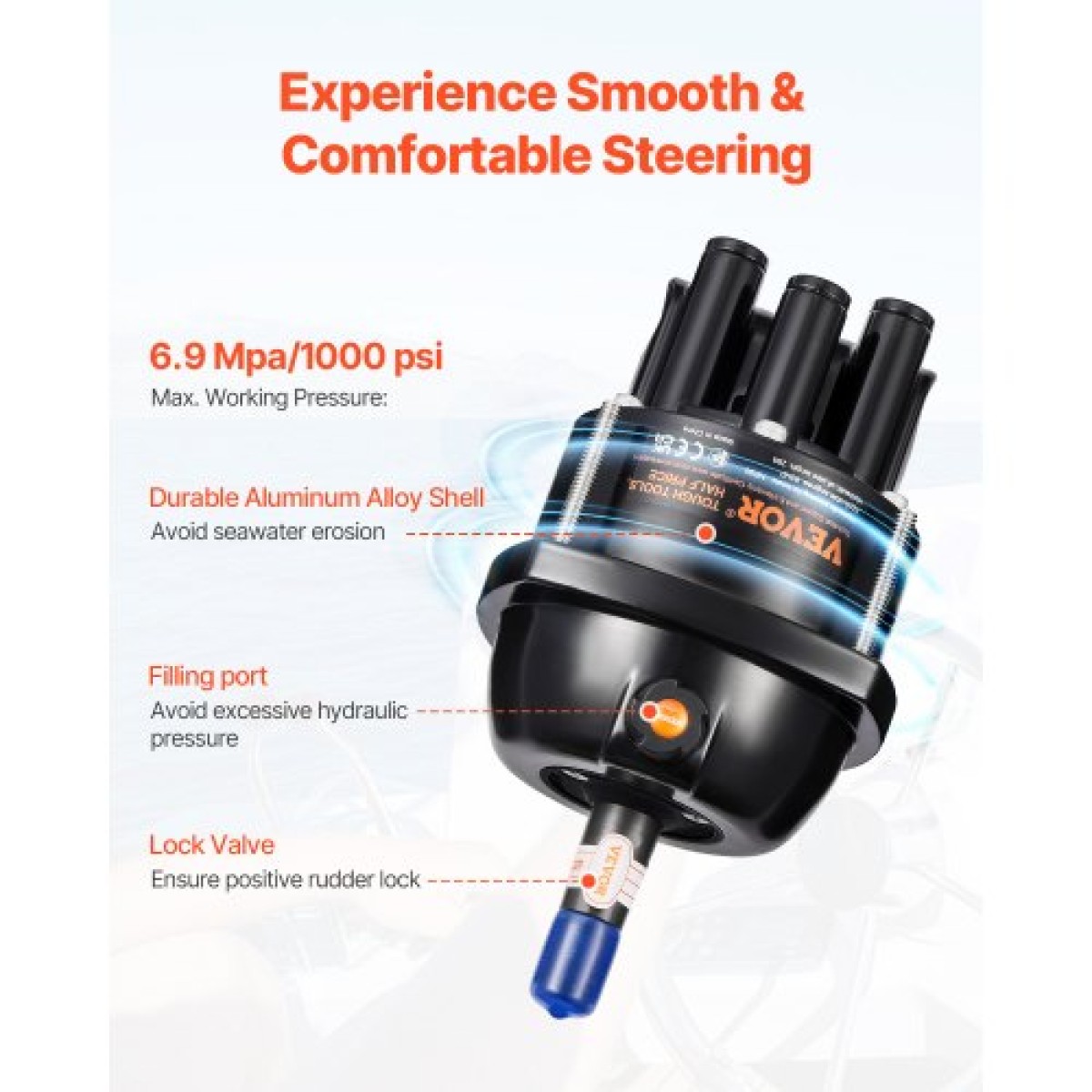 VEVOR 90HP Hydraulic Outboard Steering Kit, Marine Boat Hydraulic Steering System με τιμόνι 13,5 ιντσών, αντλία τιμόνι, υδραυλικό κύλινδρο & 2PCS 26FT σωλήνες για μονοκινητήρια σκάφη