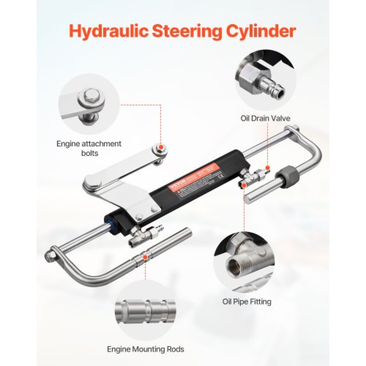 VEVOR 90HP Hydraulic Outboard Steering Kit, Marine Boat Hydraulic Steering System με τιμόνι 13,5 ιντσών, αντλία τιμόνι, υδραυλικό κύλινδρο & 2PCS 26FT σωλήνες για μονοκινητήρια σκάφη