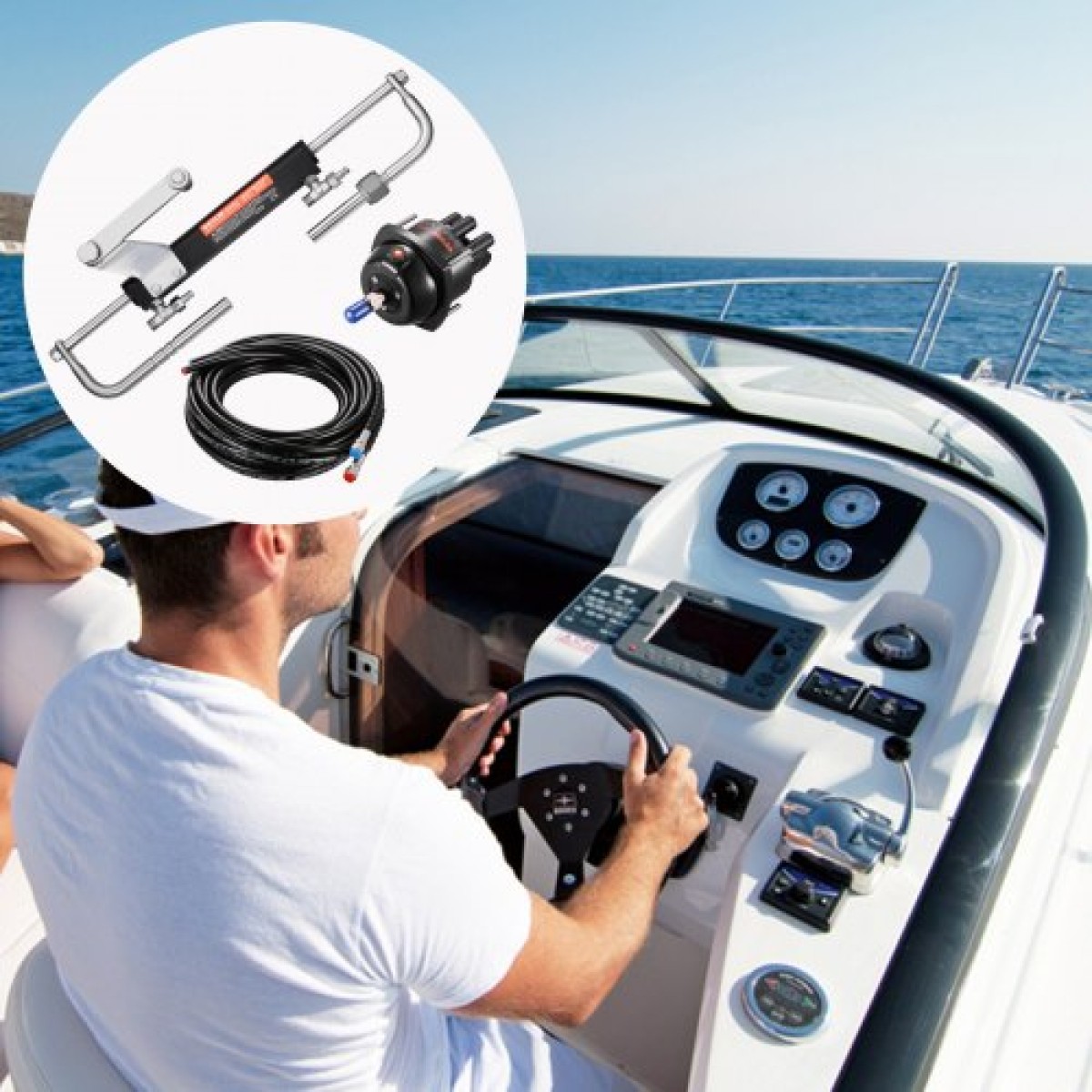 VEVOR 90HP Hydraulic Outboard Steering Kit, Marine Boat Hydraulic Steering System με τιμόνι 13,5 ιντσών, αντλία τιμόνι, υδραυλικό κύλινδρο & 2PCS 26FT σωλήνες για μονοκινητήρια σκάφη