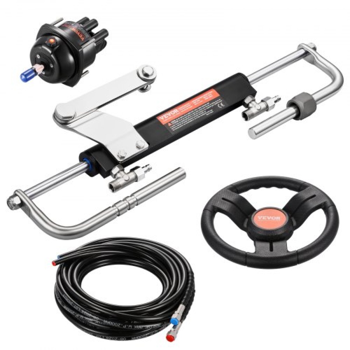 VEVOR 90HP Hydraulic Outboard Steering Kit, Marine Boat Hydraulic Steering System με τιμόνι 13,5 ιντσών, αντλία τιμόνι, υδραυλικό κύλινδρο & 2PCS 26FT σωλήνες για μονοκινητήρια σκάφη