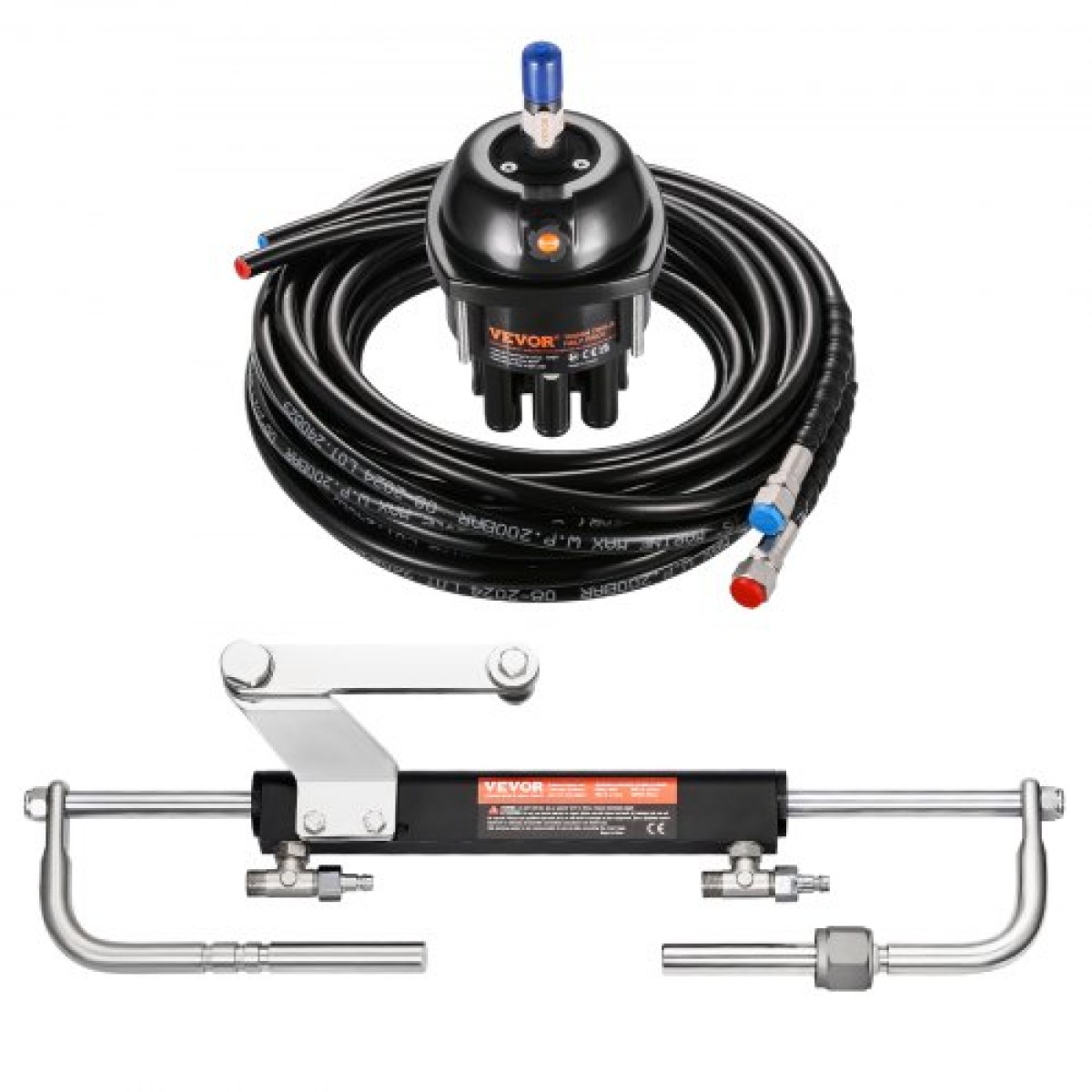 VEVOR 90HP Hydraulic Outboard Steering Kit, Marine Boat Hydraulic Steering System με τιμόνι 13,5 ιντσών, αντλία τιμόνι, υδραυλικό κύλινδρο & 2PCS 26FT σωλήνες για μονοκινητήρια σκάφη