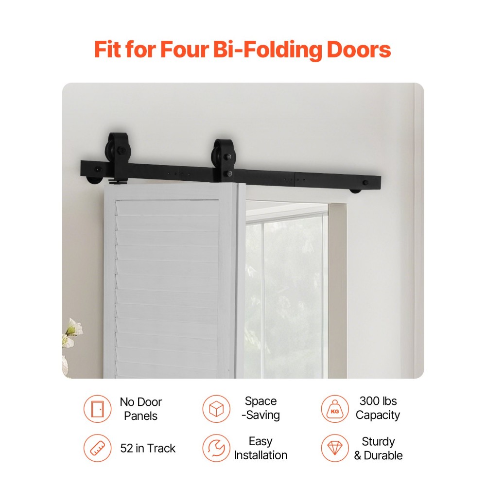 VEVOR Bi-folding Sliding Door Barn Hardware Track Kit, 36" Top Mount Track Kit, σύρεται ομαλά και αθόρυβα, βαρέως τύπου, εύκολο στην εγκατάσταση, κατάλληλο για δύο πόρτες ντουλαπιών 16" ντουλαπιών πλυντηρίου ρούχων (Δεν περιλαμβάνονται)