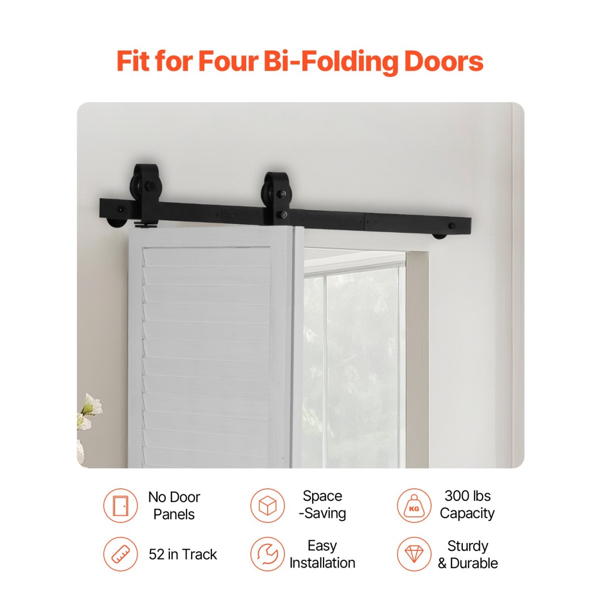 VEVOR Bi-folding Sliding Door Barn Hardware Track Kit, 36" Top Mount Track Kit, σύρεται ομαλά και αθόρυβα, βαρέως τύπου, εύκολο στην εγκατάσταση, κατάλληλο για δύο πόρτες ντουλαπιών 16" ντουλαπιών πλυντηρίου ρούχων (Δεν περιλαμβάνονται)