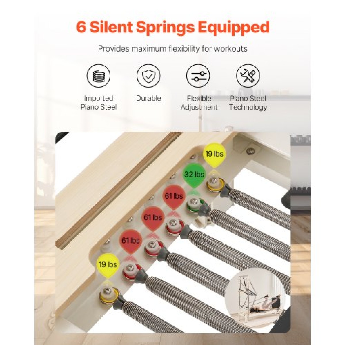 VEVOR Pilates Reformer, μηχάνημα Pilates για χρήση στο στούντιο στο σπίτι στο γυμναστήριο, εξοπλισμός προπόνησης δύναμης με διπλή αντίσταση, Reformer Box και Jump Board, για προχωρημένους χρήστες και αρχάριους, έως 400 LBS