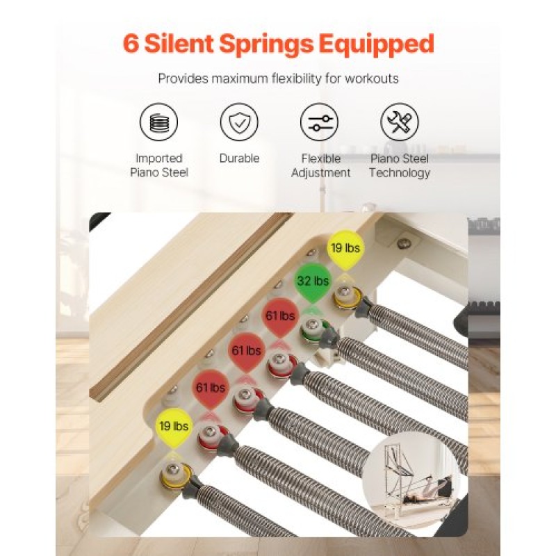 VEVOR Pilates Reformer, μηχάνημα Pilates για χρήση στο στούντιο στο σπίτι στο γυμναστήριο, εξοπλισμός προπόνησης δύναμης με διπλή αντίσταση, Reformer Box και Jump Board, για προχωρημένους χρήστες και αρχάριους, έως 400 LBS