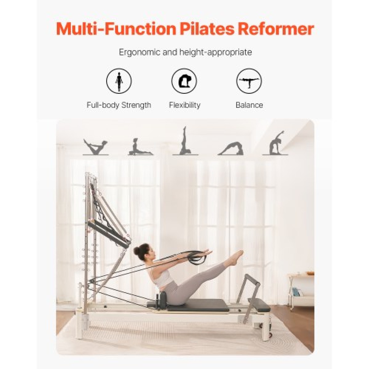 VEVOR Pilates Reformer, μηχάνημα Pilates για χρήση στο στούντιο στο σπίτι στο γυμναστήριο, εξοπλισμός προπόνησης δύναμης με διπλή αντίσταση, Reformer Box και Jump Board, για προχωρημένους χρήστες και αρχάριους, έως 400 LBS
