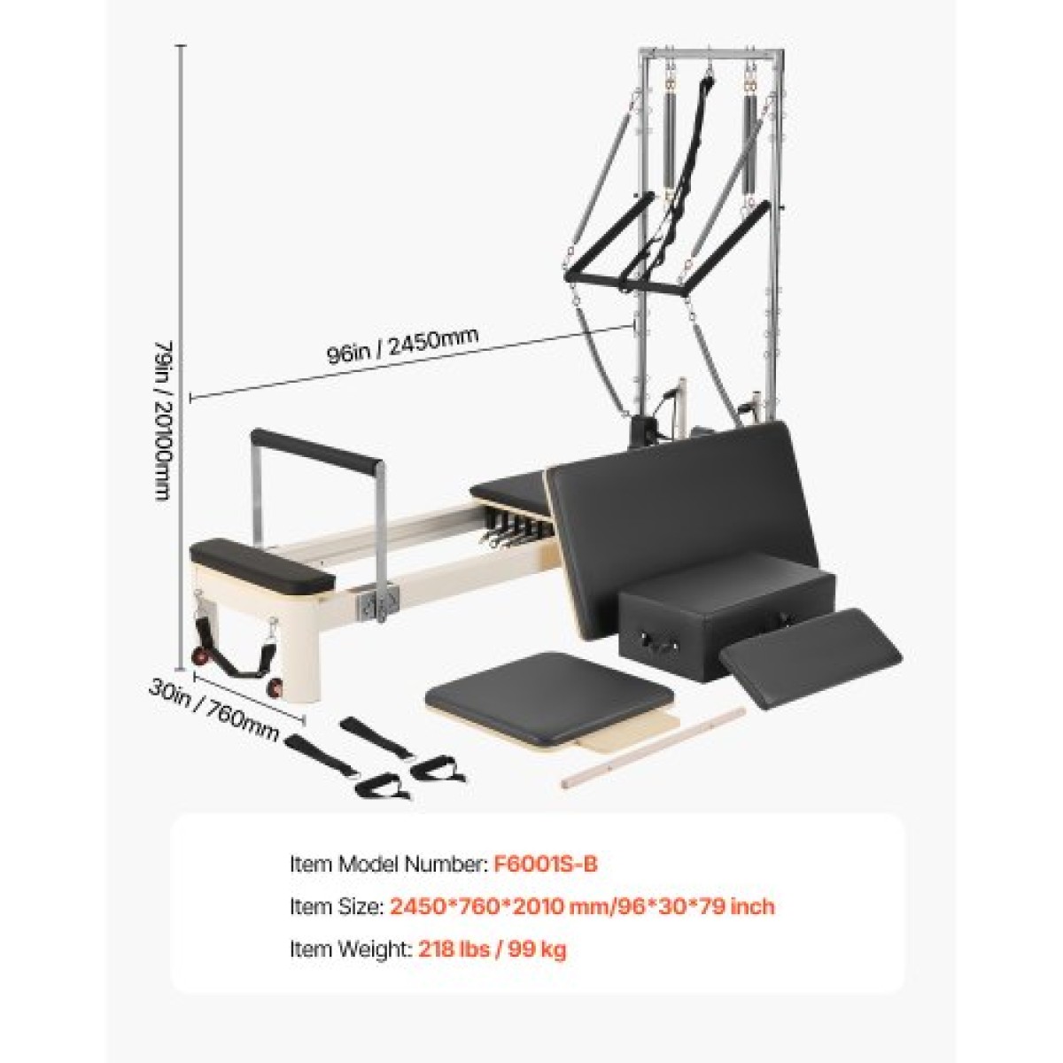 VEVOR Pilates Reformer, μηχάνημα Pilates για χρήση στο στούντιο στο σπίτι στο γυμναστήριο, εξοπλισμός προπόνησης δύναμης με διπλή αντίσταση, Reformer Box και Jump Board, για προχωρημένους χρήστες και αρχάριους, έως 400 LBS