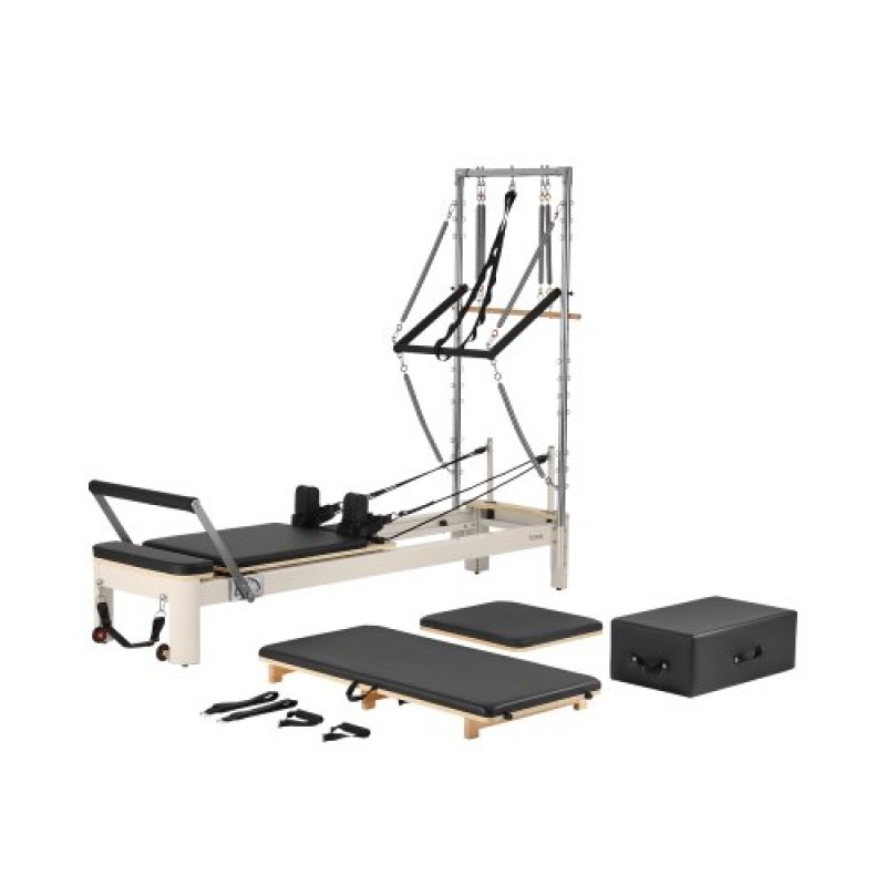 VEVOR Pilates Reformer, μηχάνημα Pilates για χρήση στο στούντιο στο σπίτι στο γυμναστήριο, εξοπλισμός προπόνησης δύναμης με διπλή αντίσταση, Reformer Box και Jump Board, για προχωρημένους χρήστες και αρχάριους, έως 400 LBS