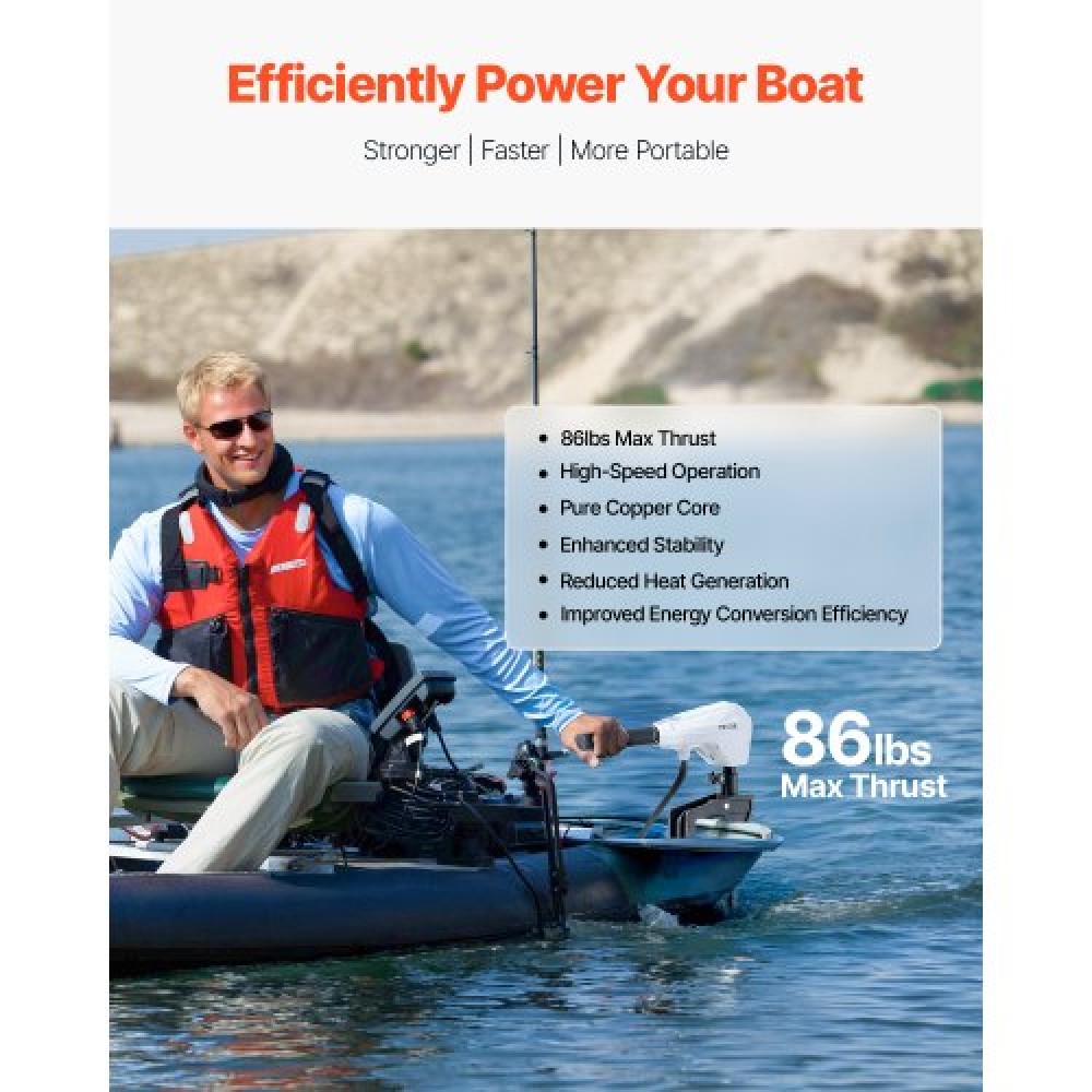 VEVOR 86lb 24V Thrust Electric Trolling Motor Saltwater Trolling Boat Engine