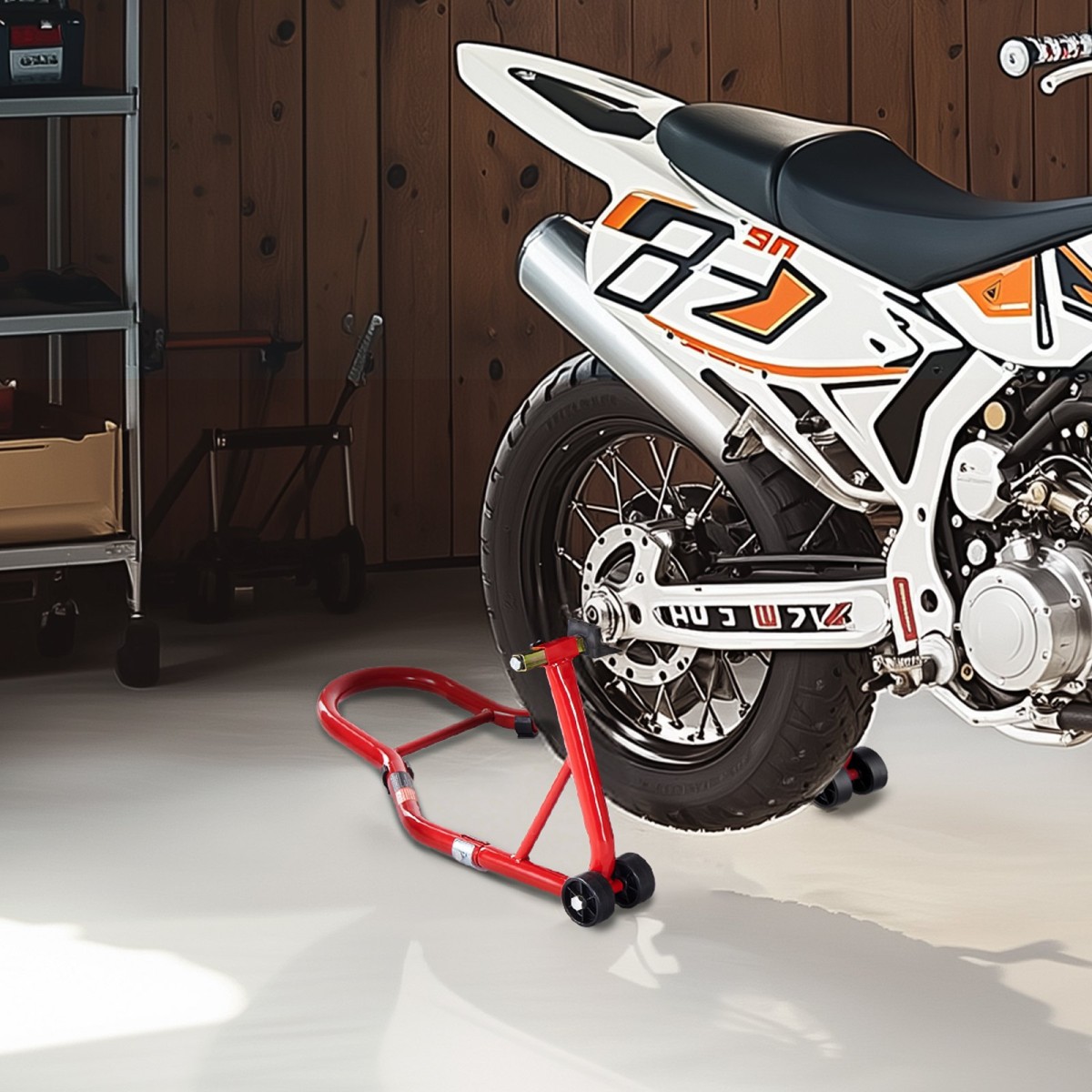 Βάση πίσω τροχού VEVOR μοτοσικλέτας, 850 LBS Load Capacity Heavy Duty Rear Wheel Stan with U + L Fork Swingarm Spool, Adjustabe Stand ανύψωσης μοτοσικλέτας, για Suzuki Yamaha Honda Kawasaki, κόκκινο