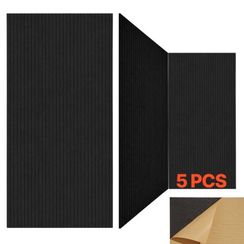VEVOR 5 Pack Ακουστικά πάνελ με αυτοκόλλητο, 47,2 x 23,6 x 0,4 ιντσών ηχομονωτικά πάνελ αφρού, πολυεστερικές ίνες ηχομονωτικά πάνελ τοίχου υψηλής πυκνότητας, για σπίτι, στούντιο, γραφείο, θέατρο, μαύρο