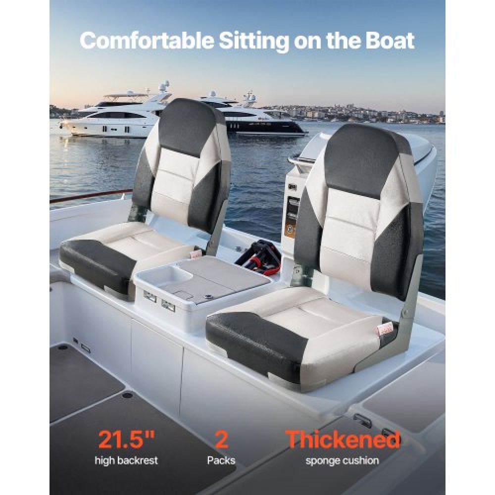 VEVOR Boat Seat High Backrest Folding Boat Seat Sponge Cushion Black & Grey