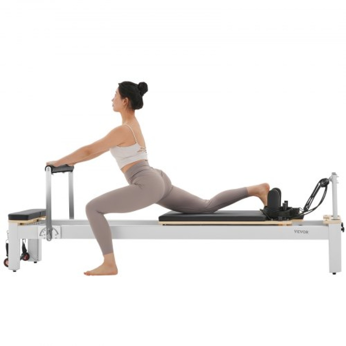 Μηχάνημα VEVOR Pilates Reformer, κρεβάτι Pilates με καθιστικό, για προχωρημένους χρήστες και αρχάριους στο γυμναστήριο στο σπίτι, εξοπλισμός Reformer με διπλή αντίσταση - ελατήριο & κορδόνι, έως 400 LBS
