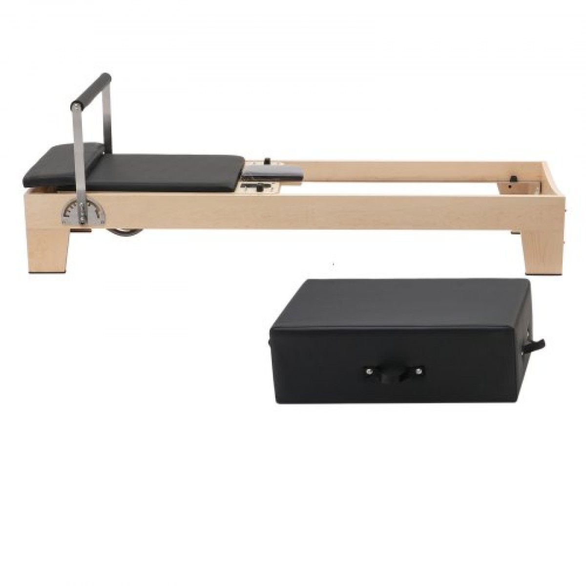 Μηχάνημα VEVOR Pilates Reformer, Ξύλινος εξοπλισμός προπόνησης Pilates για χρήση στο γυμναστήριο στο σπίτι, κρεβάτι Pilates με διπλή αντίσταση - ελατήριο & κορδόνι, σετ Reformer με καθιστικό, έως 400 LBS