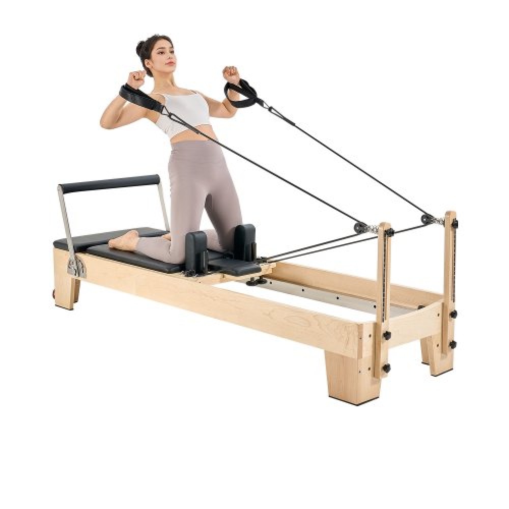 Μηχάνημα VEVOR Pilates Reformer, Ξύλινος εξοπλισμός προπόνησης Pilates για χρήση στο γυμναστήριο στο σπίτι, κρεβάτι Pilates με διπλή αντίσταση - ελατήριο & κορδόνι, σετ Reformer με καθιστικό, έως 400 LBS