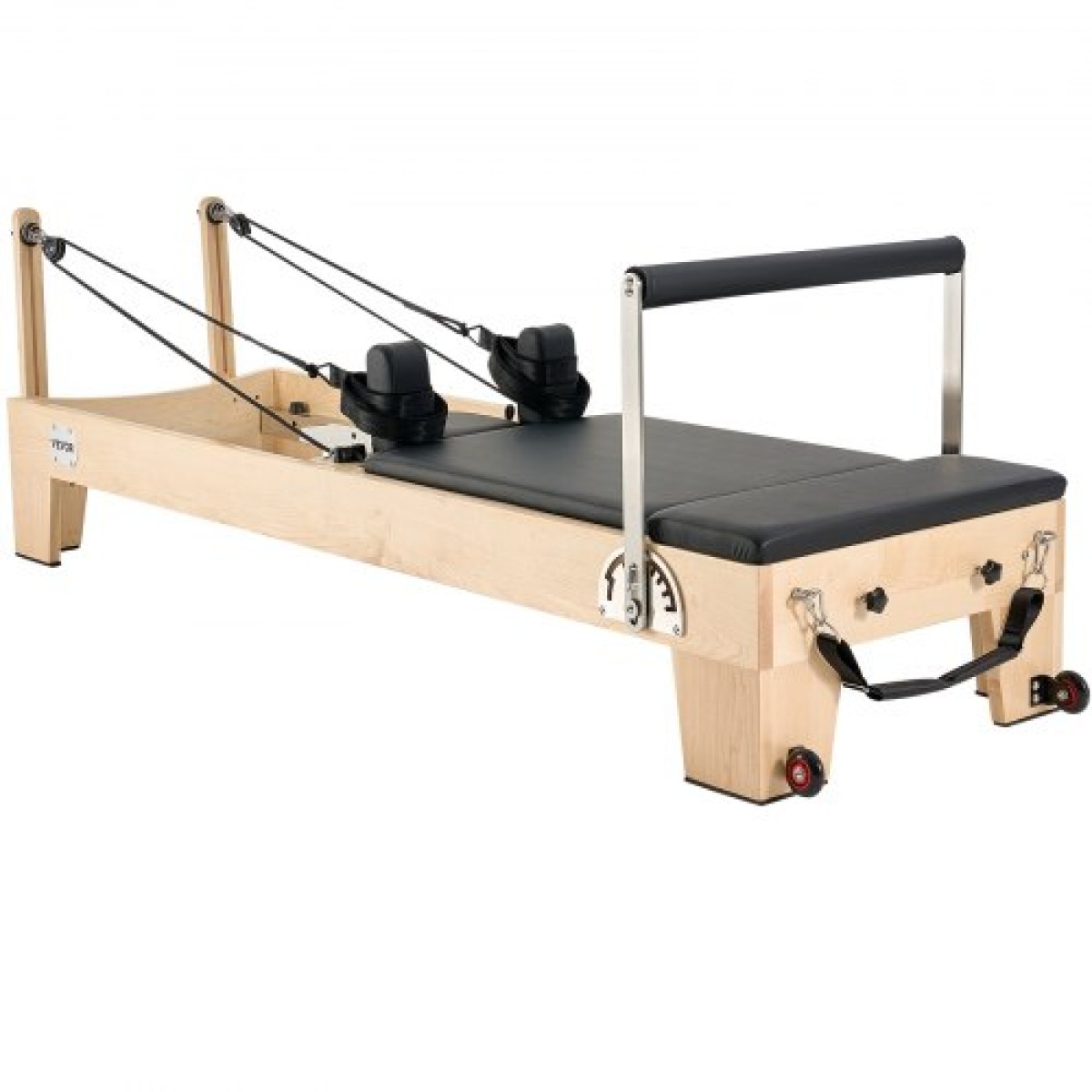Μηχάνημα VEVOR Pilates Reformer, Ξύλινος εξοπλισμός προπόνησης Pilates για χρήση στο γυμναστήριο στο σπίτι, κρεβάτι Pilates με διπλή αντίσταση - ελατήριο & κορδόνι, σετ Reformer με καθιστικό, έως 400 LBS