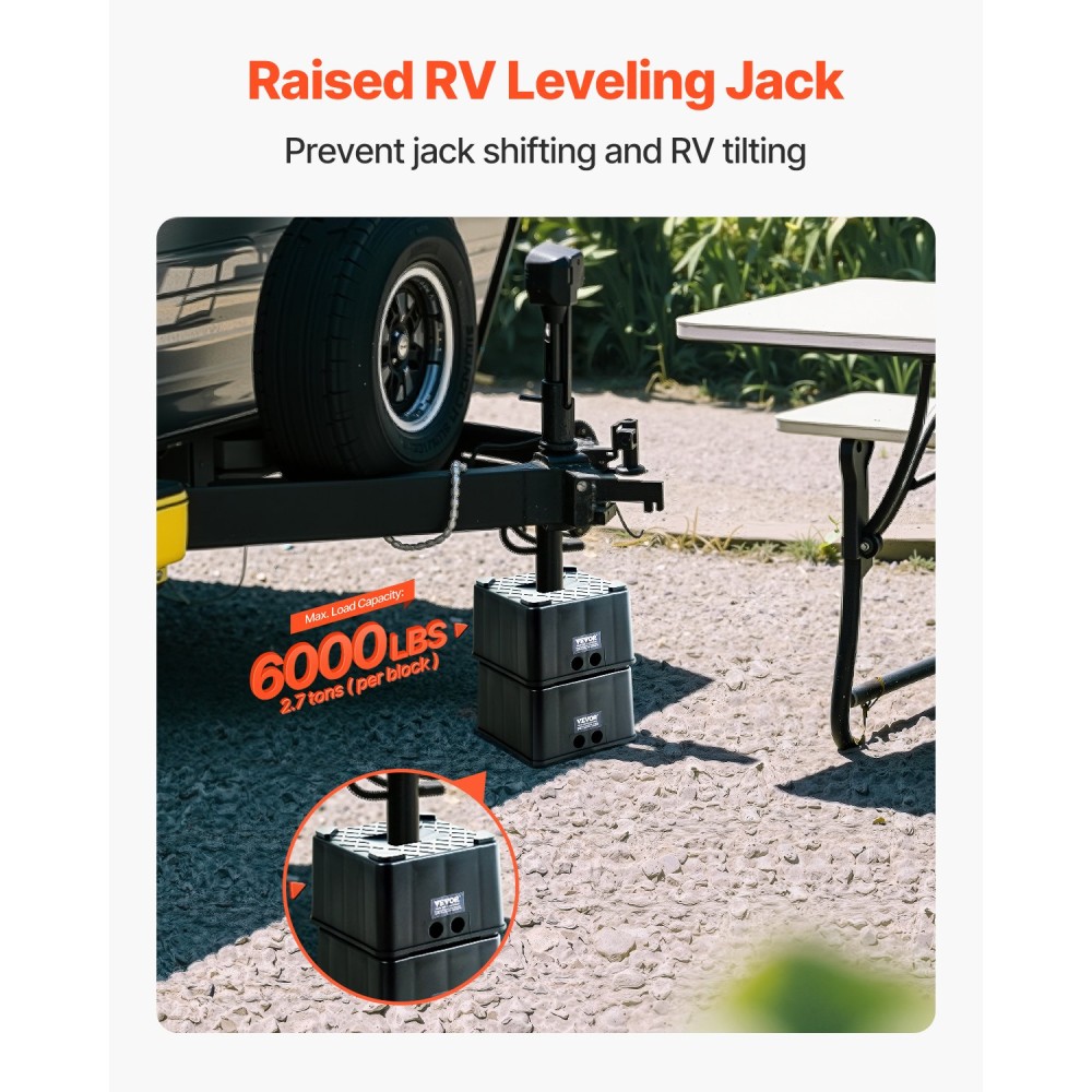 VEVOR Trailer Jack Blocks, 6" High Heavy Duty RV Leveling Blocks, το καθένα με χωρητικότητα 6000 lbs, ως βάση RV Jack, σκαμπό, αξεσουάρ Camper, για ρυμουλκούμενα ταξιδιού, τροχόσπιτα A/C 5ης κατηγορίας τροχών, 2 τεμ.