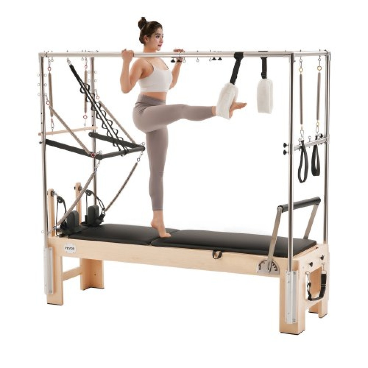 VEVOR Pilates Reformer, Ξύλινο μηχάνημα Pilates για Γυμναστήριο στο σπίτι, Εξοπλισμός προπόνησης δύναμης με διπλή αντίσταση, Reformer Box, Jump Board, για προχωρημένους χρήστες και αρχάριους, έως 400 LBS