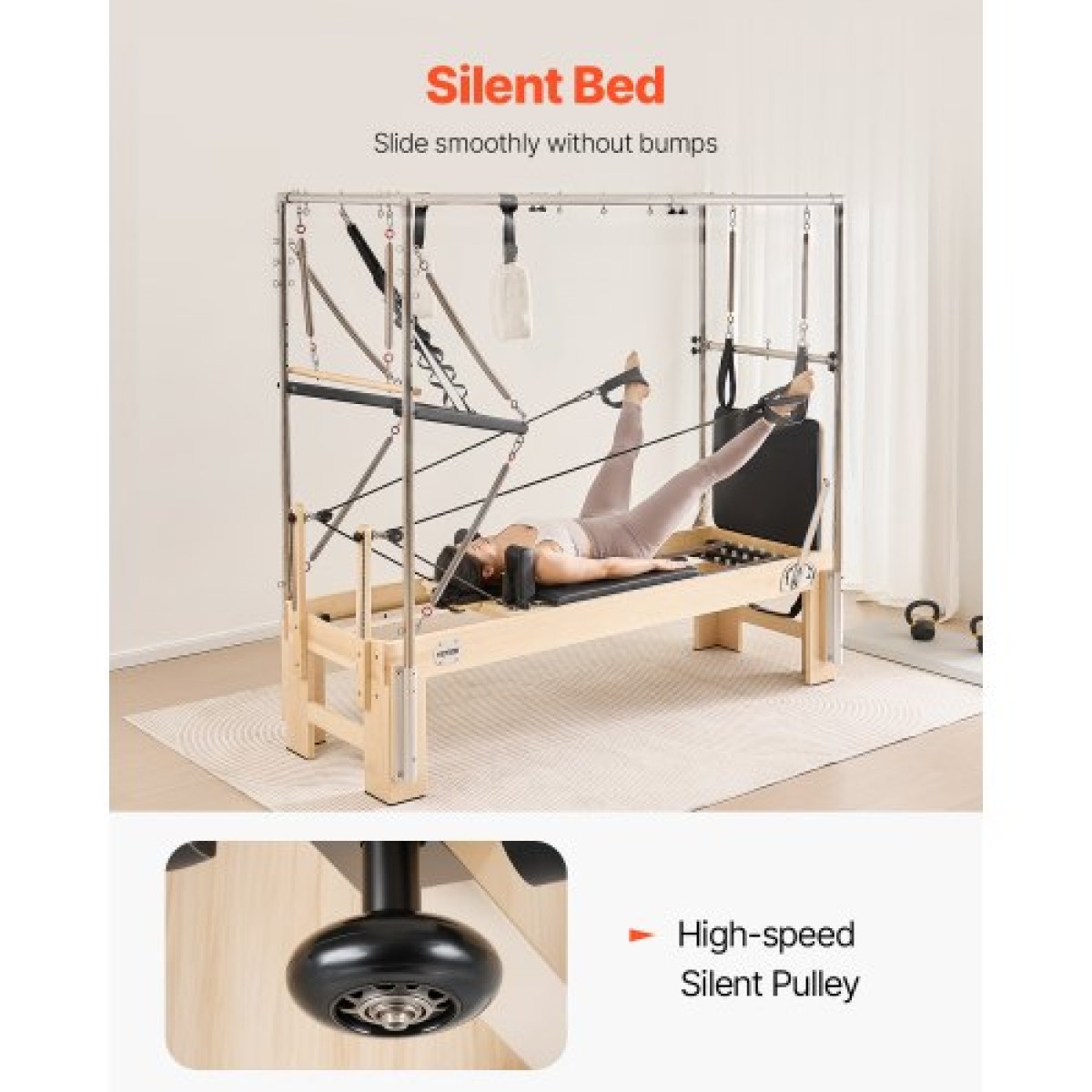 VEVOR Pilates Reformer, Ξύλινο μηχάνημα Pilates για Γυμναστήριο στο σπίτι, Εξοπλισμός προπόνησης δύναμης με διπλή αντίσταση, Reformer Box, Jump Board, για προχωρημένους χρήστες και αρχάριους, έως 400 LBS