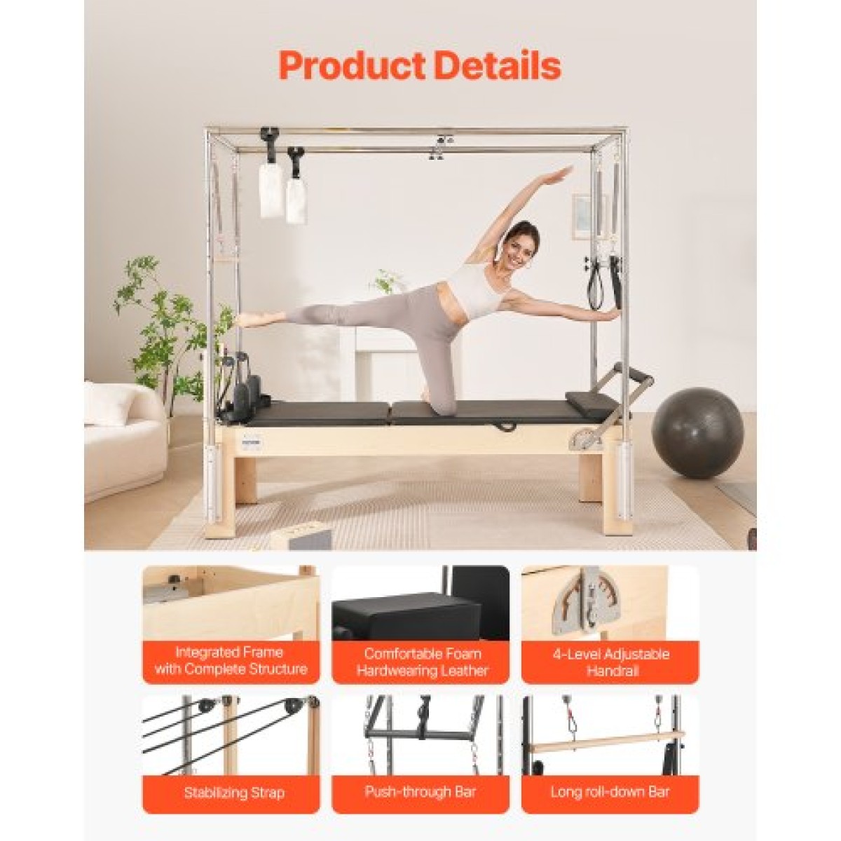 VEVOR Pilates Reformer, Ξύλινο μηχάνημα Pilates για Γυμναστήριο στο σπίτι, Εξοπλισμός προπόνησης δύναμης με διπλή αντίσταση, Reformer Box, Jump Board, για προχωρημένους χρήστες και αρχάριους, έως 400 LBS