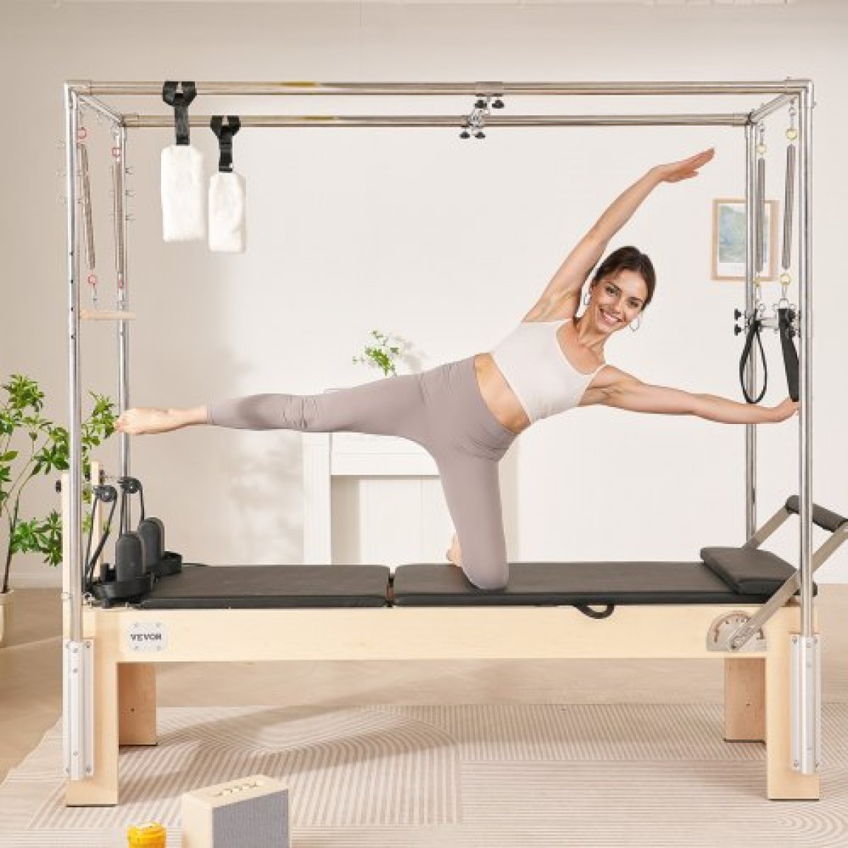 VEVOR Pilates Reformer, Ξύλινο μηχάνημα Pilates για Γυμναστήριο στο σπίτι, Εξοπλισμός προπόνησης δύναμης με διπλή αντίσταση, Reformer Box, Jump Board, για προχωρημένους χρήστες και αρχάριους, έως 400 LBS
