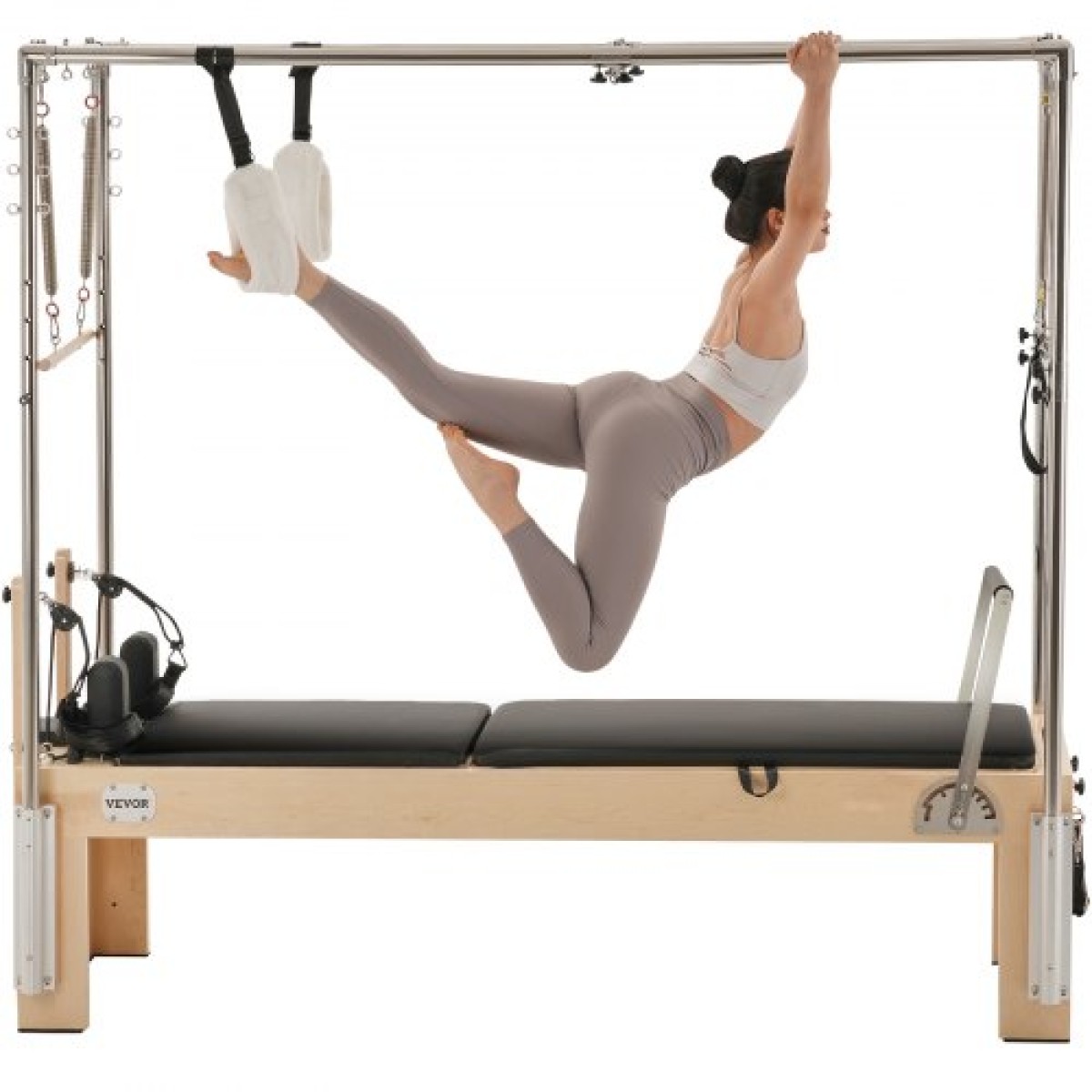 VEVOR Pilates Reformer, Ξύλινο μηχάνημα Pilates για Γυμναστήριο στο σπίτι, Εξοπλισμός προπόνησης δύναμης με διπλή αντίσταση, Reformer Box, Jump Board, για προχωρημένους χρήστες και αρχάριους, έως 400 LBS