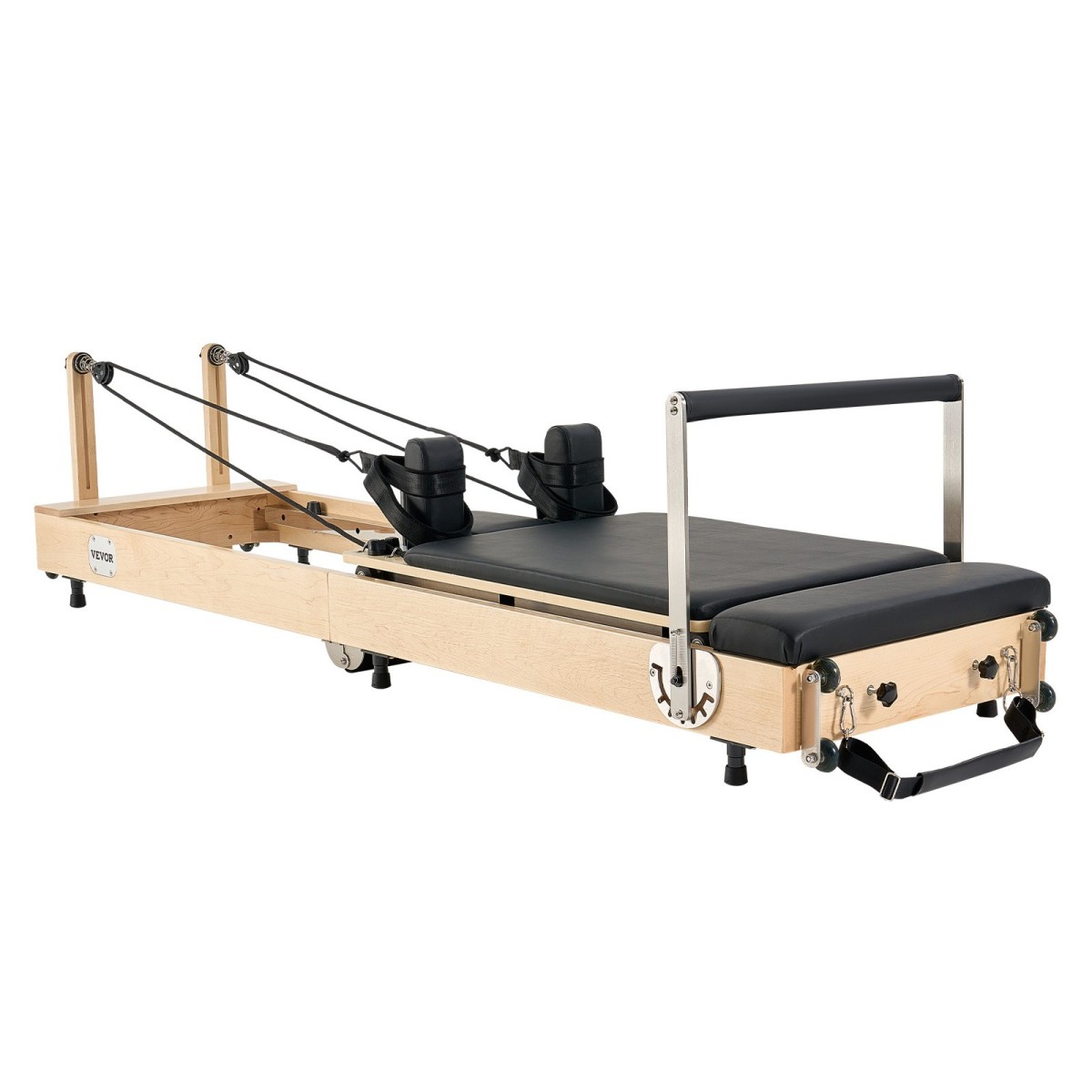 VEVOR Πτυσσόμενο Pilates Reformer, Ξύλινο μηχάνημα προπόνησης Pilates για χρήση στο γυμναστήριο στο σπίτι, κρεβάτι Pilates με διπλή αντίσταση-ελατήριο & κορδόνι, σετ Reformer με καθιστικό, έως 400 LBS