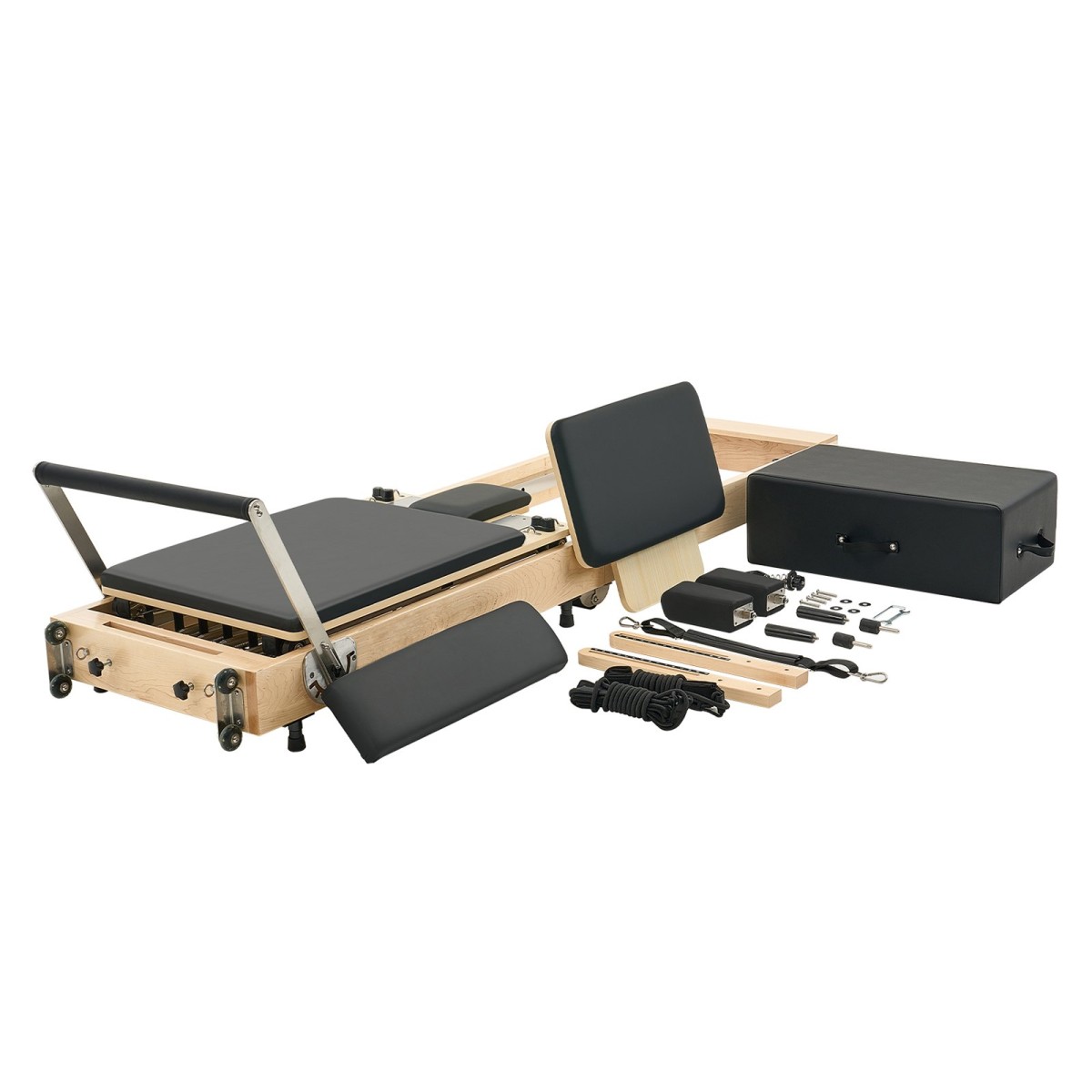 VEVOR Πτυσσόμενο Pilates Reformer, Ξύλινο μηχάνημα προπόνησης Pilates για χρήση στο γυμναστήριο στο σπίτι, κρεβάτι Pilates με διπλή αντίσταση-ελατήριο & κορδόνι, σετ Reformer με καθιστικό, έως 400 LBS