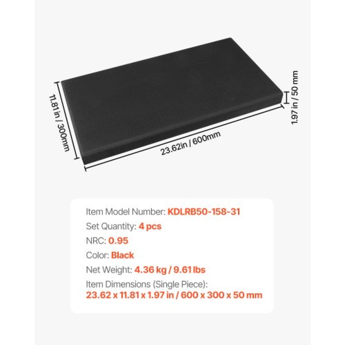 VEVOR 4 ΤΕΜ Ακουστικά πάνελ, 2 ιντσών πάχους 23,6 x 11,8 ιντσών Ηχοαπορροφητικά πάνελ από υαλοβάμβακα, αυτοκόλλητες ηχομονωτικές σανίδες τοίχου, για στούντιο, γραφείο, οικιακό κινηματογράφο, αίθουσα συσκέψεων, μαύρο