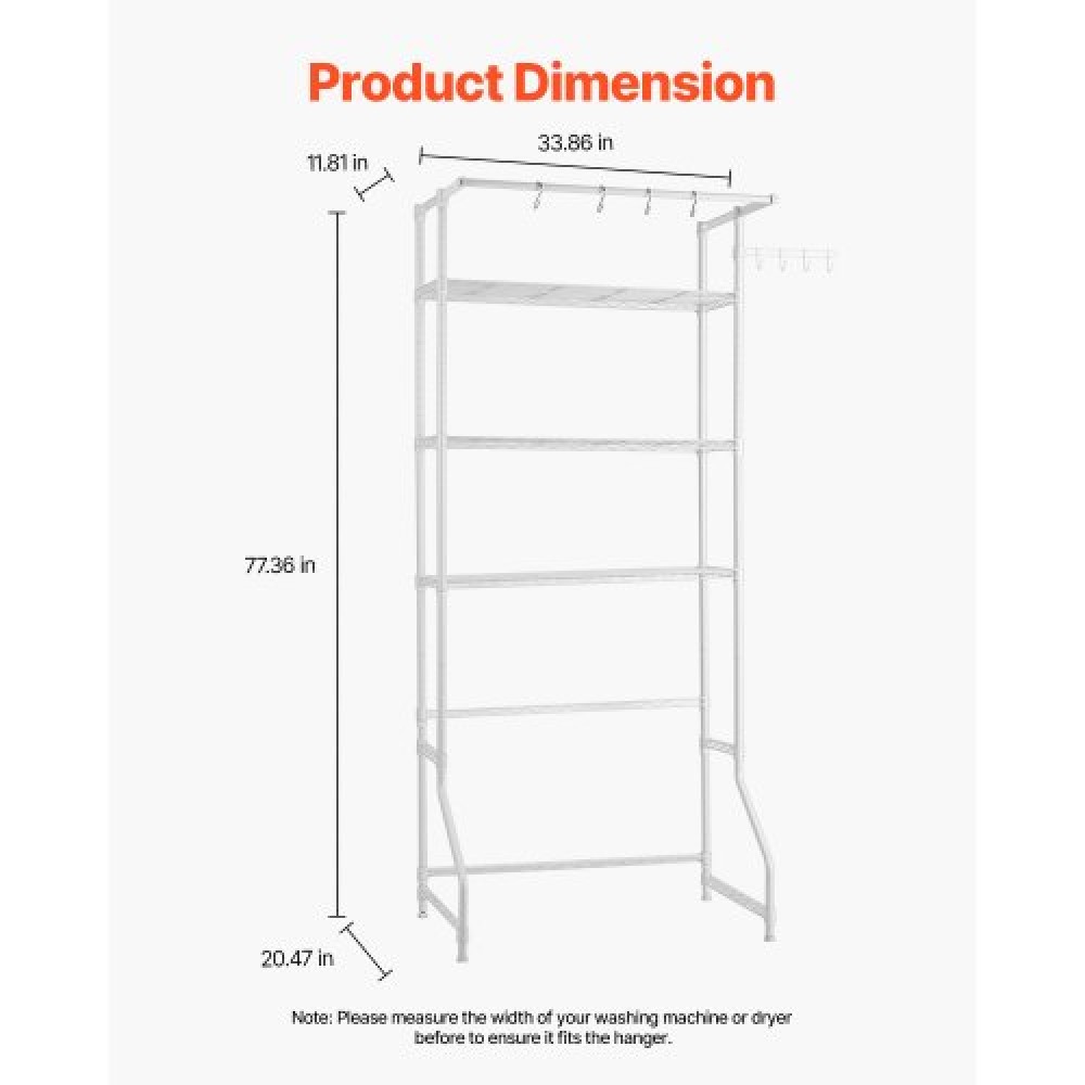 VEVOR Over Washer and Dryer Storage Shelf Single Row 3 Tiers Washer Rack White