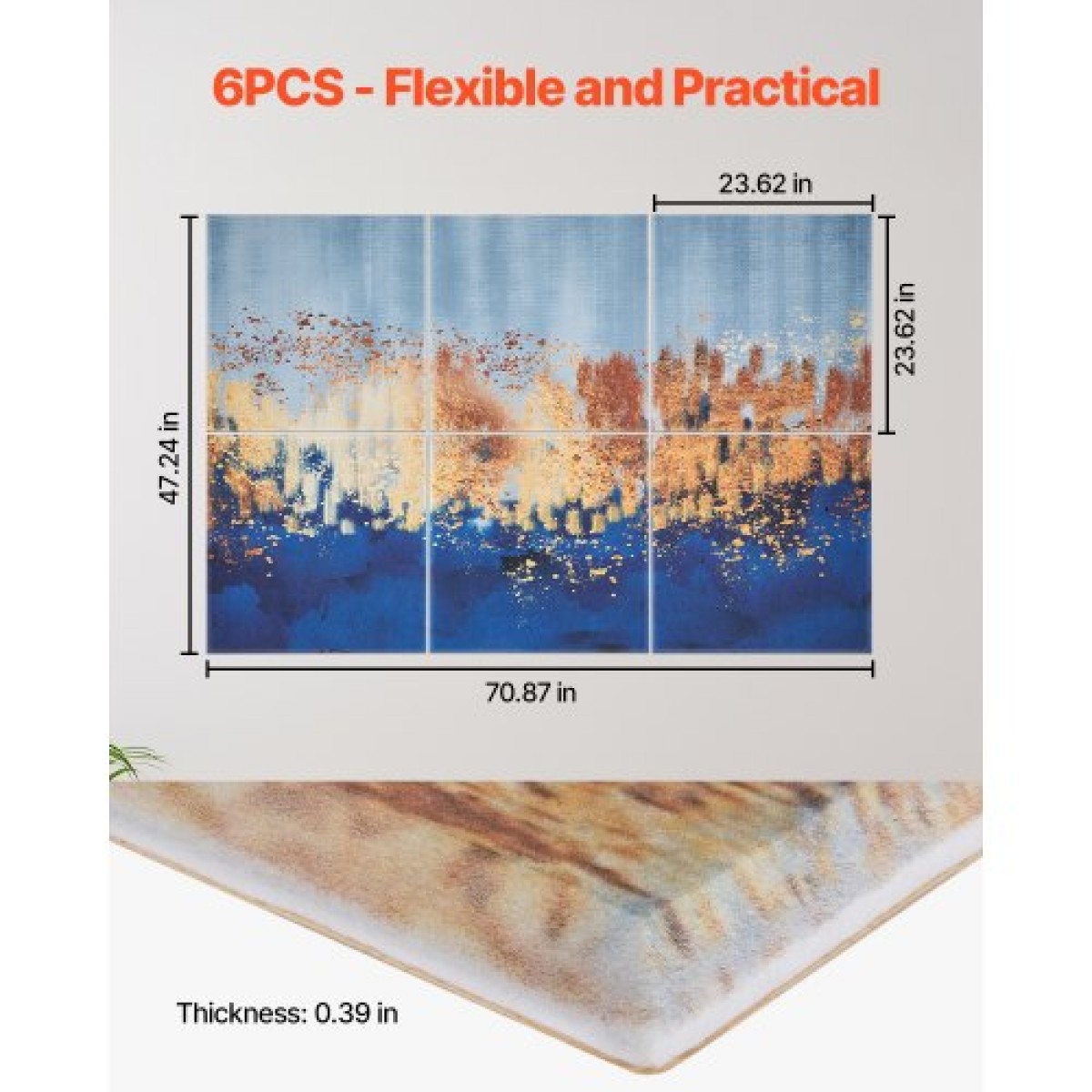 VEVOR 6 Pack Art Acoustic Panels, 70,87 x 47,24 x 0,4 ιντσών ηχομονωτικά πλακάκια τοίχου, Αυτοκόλλητες διακοσμητικές ηχοαπορροφητικές σανίδες για σπίτι, γραφείο, στούντιο, αίθουσα παιχνιδιών, θέατρο, παστέλ