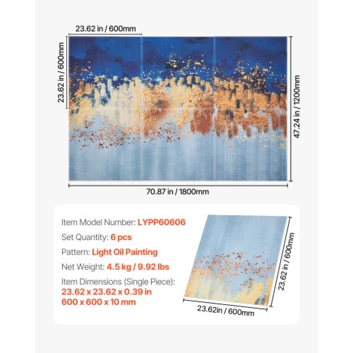 VEVOR 6 Pack Art Acoustic Panels, 70,87 x 47,24 x 0,4 ιντσών ηχομονωτικά πλακάκια τοίχου, Αυτοκόλλητες διακοσμητικές ηχοαπορροφητικές σανίδες για σπίτι, γραφείο, στούντιο, αίθουσα παιχνιδιών, θέατρο, παστέλ