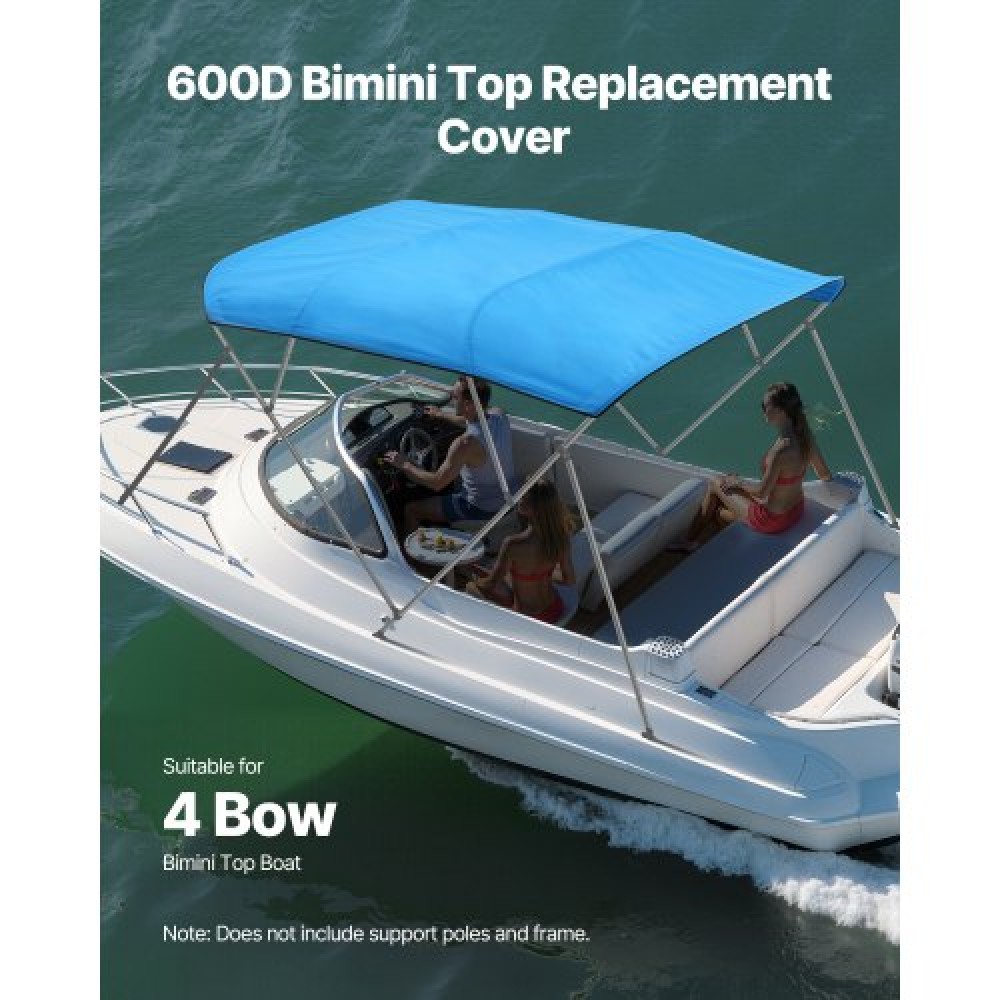 VEVOR 4 Bow Boat Bimini Tops, 600D Polyester Canopy, Αδιάβροχο & αντηλιακό κουβούκλιο σκάφους με τσάντα αποθήκευσης, ανταλλακτικό Bimini Top, 96"Lx(91"-96")W, Pacific Blue (Δεν περιλαμβάνεται το πλαίσιο στήριξης)