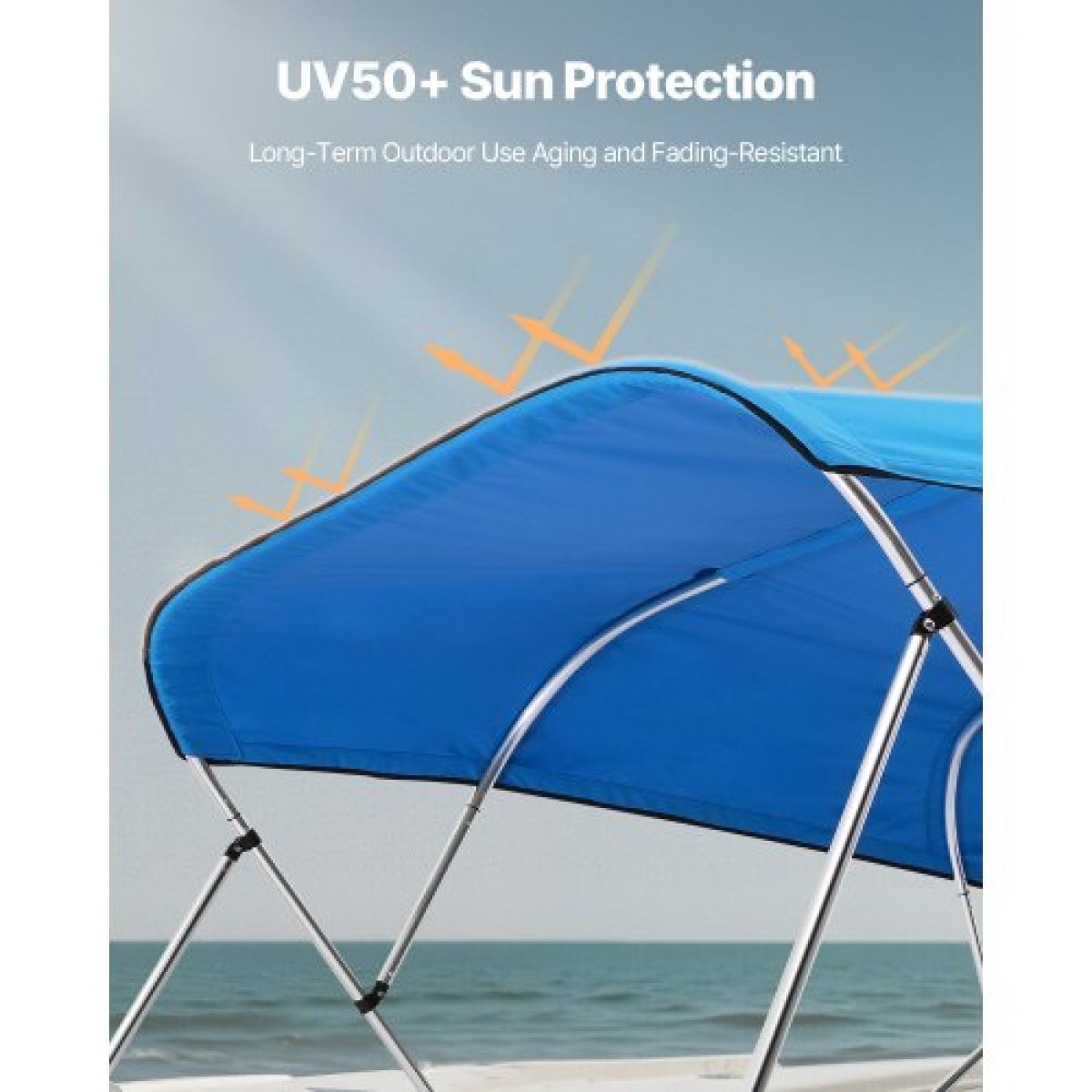 VEVOR 4 Bow Boat Bimini Tops, 600D Polyester Canopy, Αδιάβροχο & αντηλιακό κουβούκλιο σκάφους με τσάντα αποθήκευσης, ανταλλακτικό Bimini Top, 96"Lx(91"-96")W, Pacific Blue (Δεν περιλαμβάνεται το πλαίσιο στήριξης)