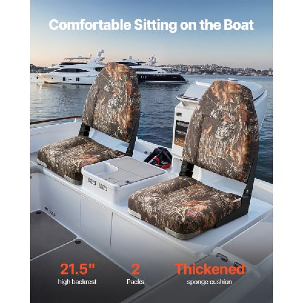 VEVOR Boat Seat High Backrest Folding Boat Seat Sponge Cushion Camouflage