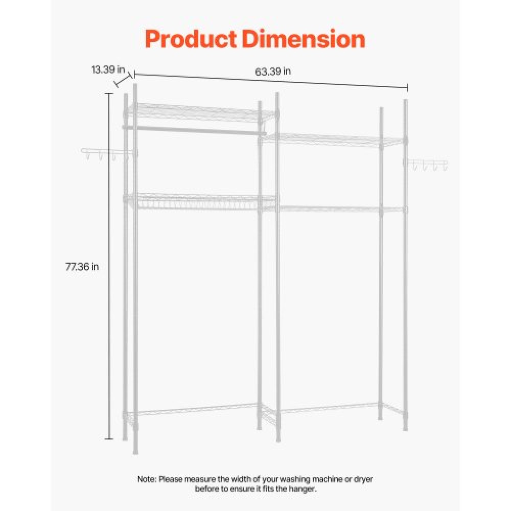 VEVOR Over Washer and Dryer Storage Shelf Two Row 4 Tiers Washer Rack White