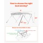 VEVOR 4 Bow Boat Bimini Tops, 600D Polyester Canopy με σκελετό από κράμα αλουμινίου, αδιάβροχο & Sun Shade σκίαστρο σκάφος με τσάντα αποθήκευσης, 2 κοντάρια στήριξης, 4 λουράκια, 96"Lx(67"-72")Wx54"H, ανοιχτό γκρι