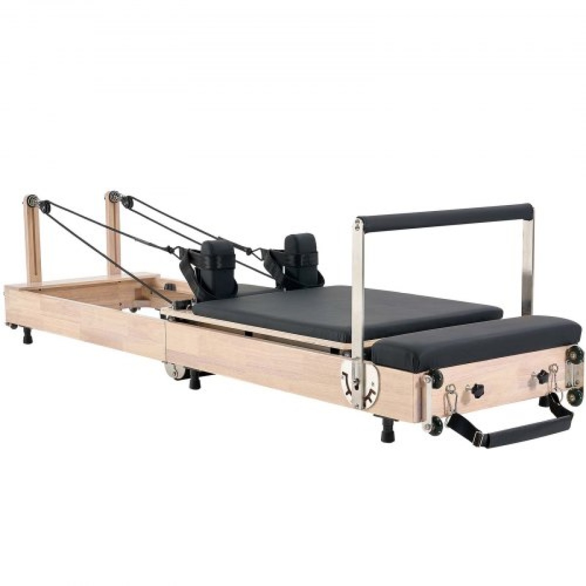 VEVOR Πτυσσόμενο Pilates Reformer, Ξύλινο μηχάνημα προπόνησης Pilates για χρήση στο γυμναστήριο στο σπίτι, κρεβάτι Pilates με διπλή αντίσταση-ελατήριο & κορδόνι, σετ Reformer με καθιστικό, έως 400 LBS