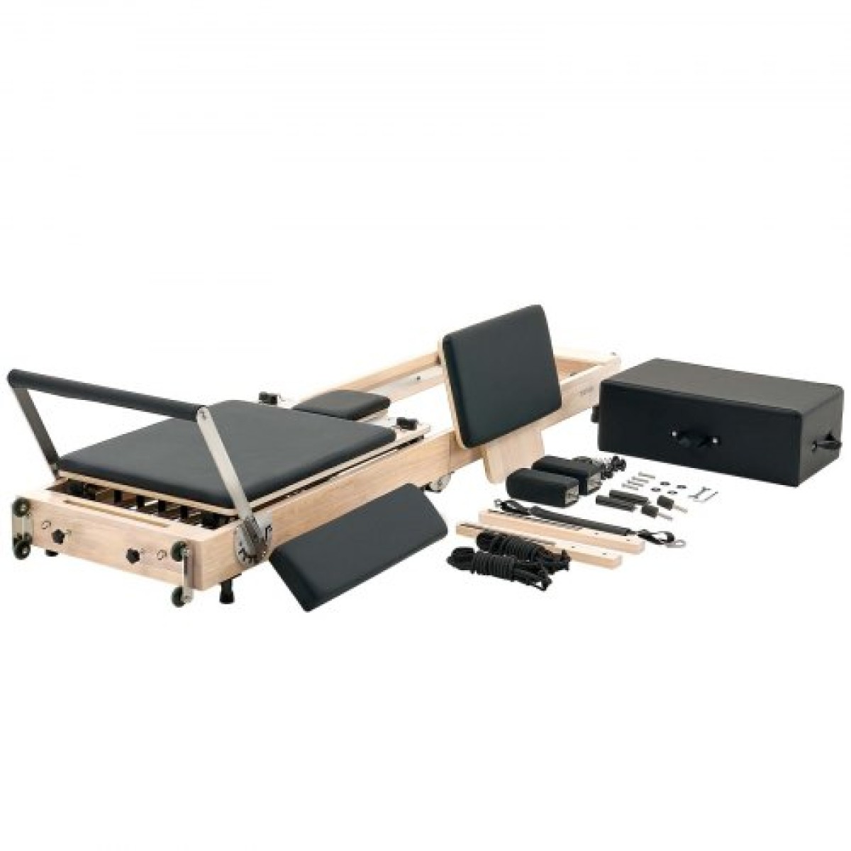 VEVOR Πτυσσόμενο Pilates Reformer, Ξύλινο μηχάνημα προπόνησης Pilates για χρήση στο γυμναστήριο στο σπίτι, κρεβάτι Pilates με διπλή αντίσταση-ελατήριο & κορδόνι, σετ Reformer με καθιστικό, έως 400 LBS