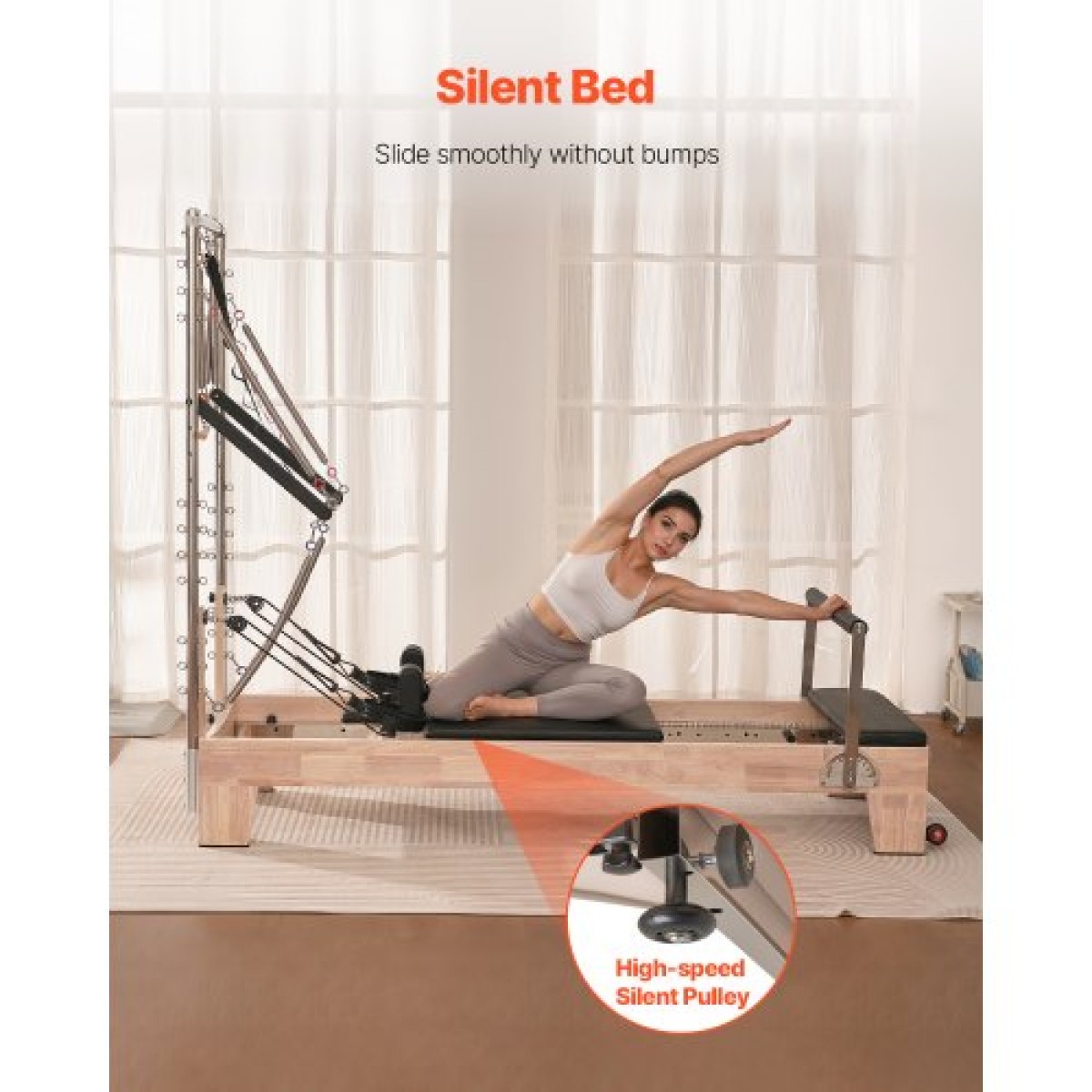 VEVOR Pilates Reformer, Ξύλινο μηχάνημα Pilates για Γυμναστήριο στο σπίτι, Εξοπλισμός προπόνησης δύναμης με διπλή αντίσταση, Reformer Box, Jump Board, για προχωρημένους χρήστες και αρχάριους, έως 400 LBS