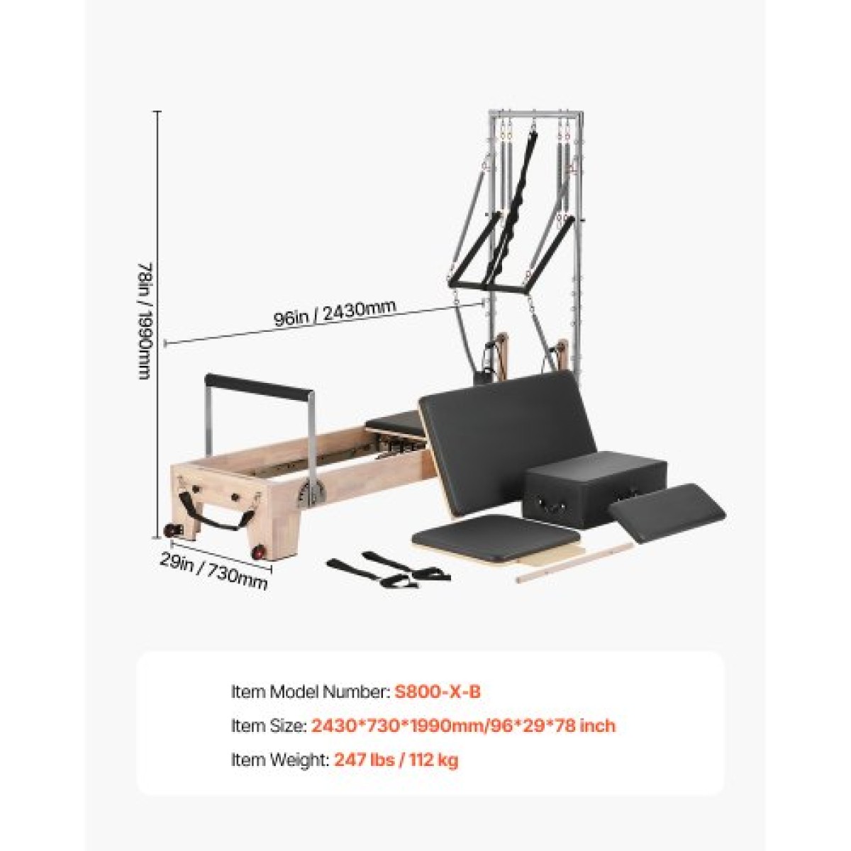 VEVOR Pilates Reformer, Ξύλινο μηχάνημα Pilates για Γυμναστήριο στο σπίτι, Εξοπλισμός προπόνησης δύναμης με διπλή αντίσταση, Reformer Box, Jump Board, για προχωρημένους χρήστες και αρχάριους, έως 400 LBS