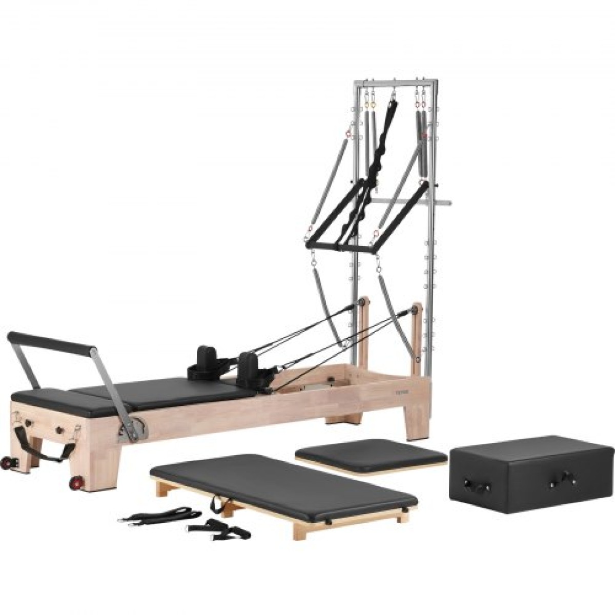 VEVOR Pilates Reformer, Ξύλινο μηχάνημα Pilates για Γυμναστήριο στο σπίτι, Εξοπλισμός προπόνησης δύναμης με διπλή αντίσταση, Reformer Box, Jump Board, για προχωρημένους χρήστες και αρχάριους, έως 400 LBS
