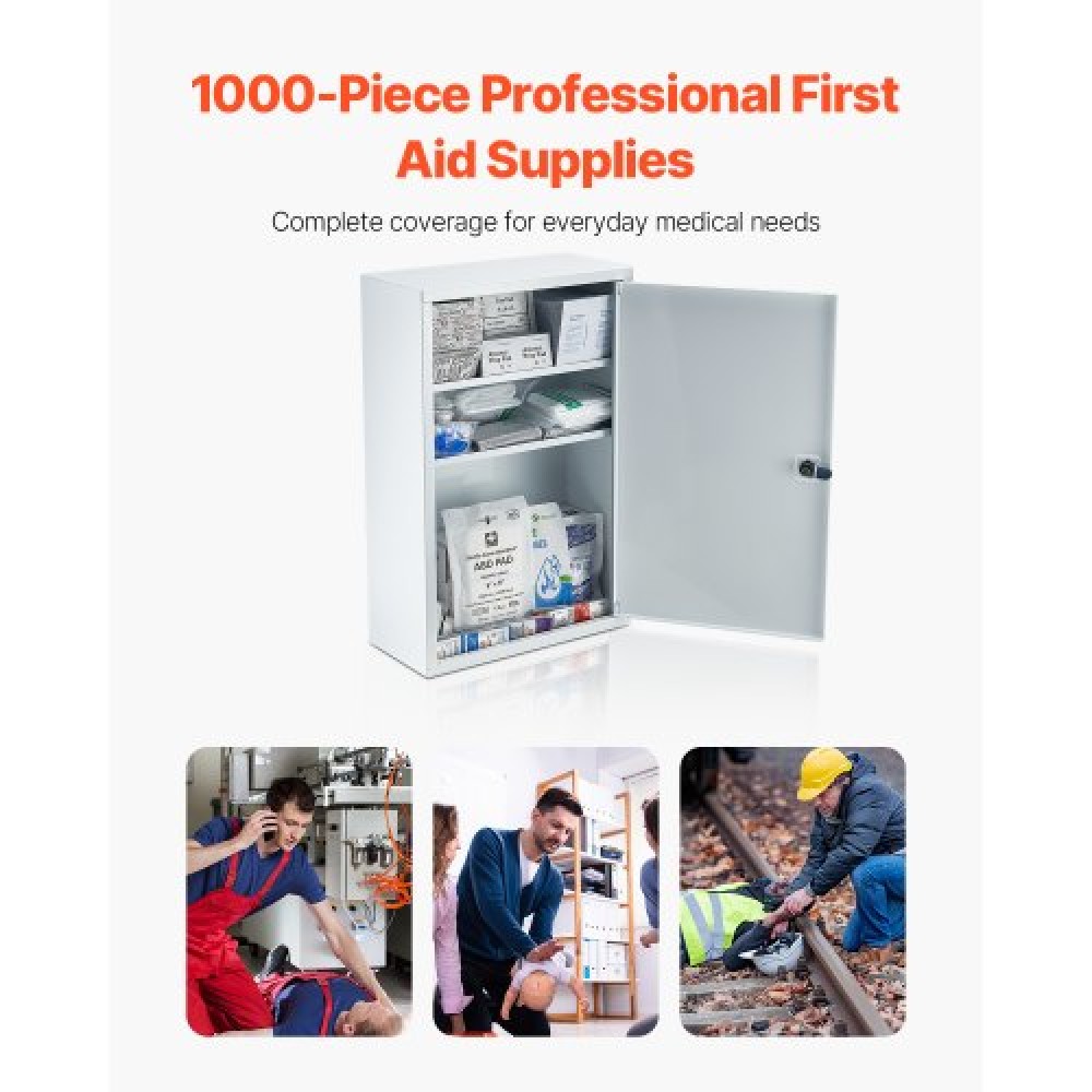 VEVOR 3-Shelf First Aid Cabinet 1000 Pieces Wall Mounted Medicine Metal Cabinet
