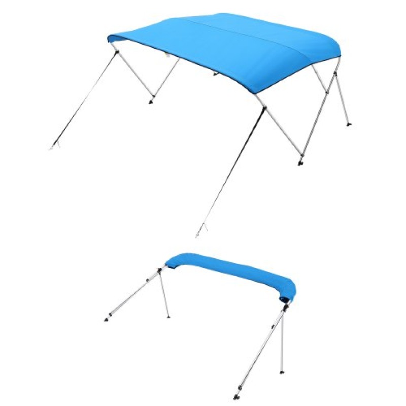 VEVOR 3 Bow Boat Bimini Tops, 600D Polyester Canopy με σκελετό από κράμα αλουμινίου, Αδιάβροχο & Sun Shade σκίαστρο σκάφος με τσάντα αποθήκευσης, 2 κοντάρια στήριξης, 4 λουράκια, 72"Lx(85"-90")Wx46"H, Pacific Blue